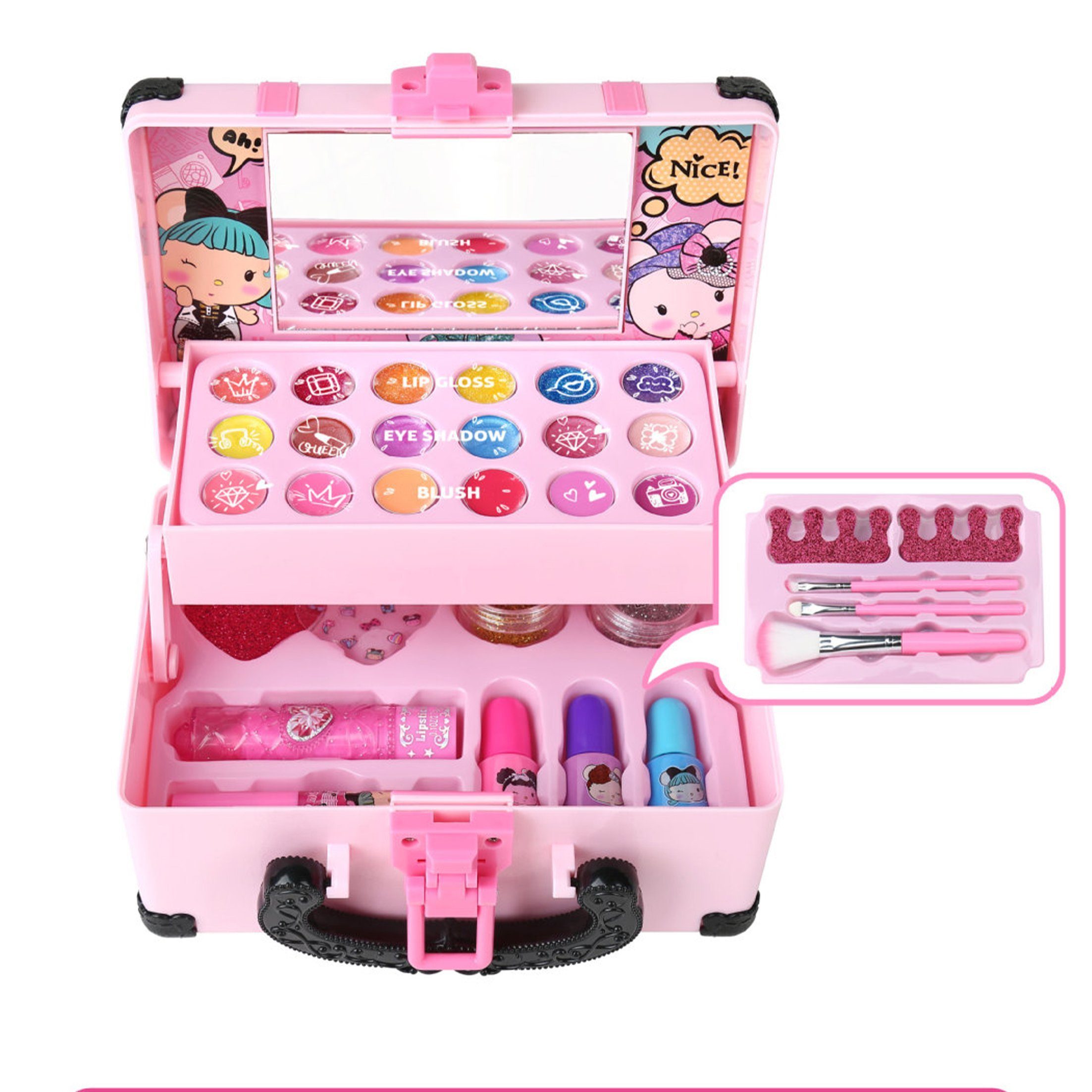 KINSI Kosmetik-Set Kosmetik-Set für Mädchen ab 5 Jahren,32-tlg Mit Kosmetiktasche, Kinder Make-up Set