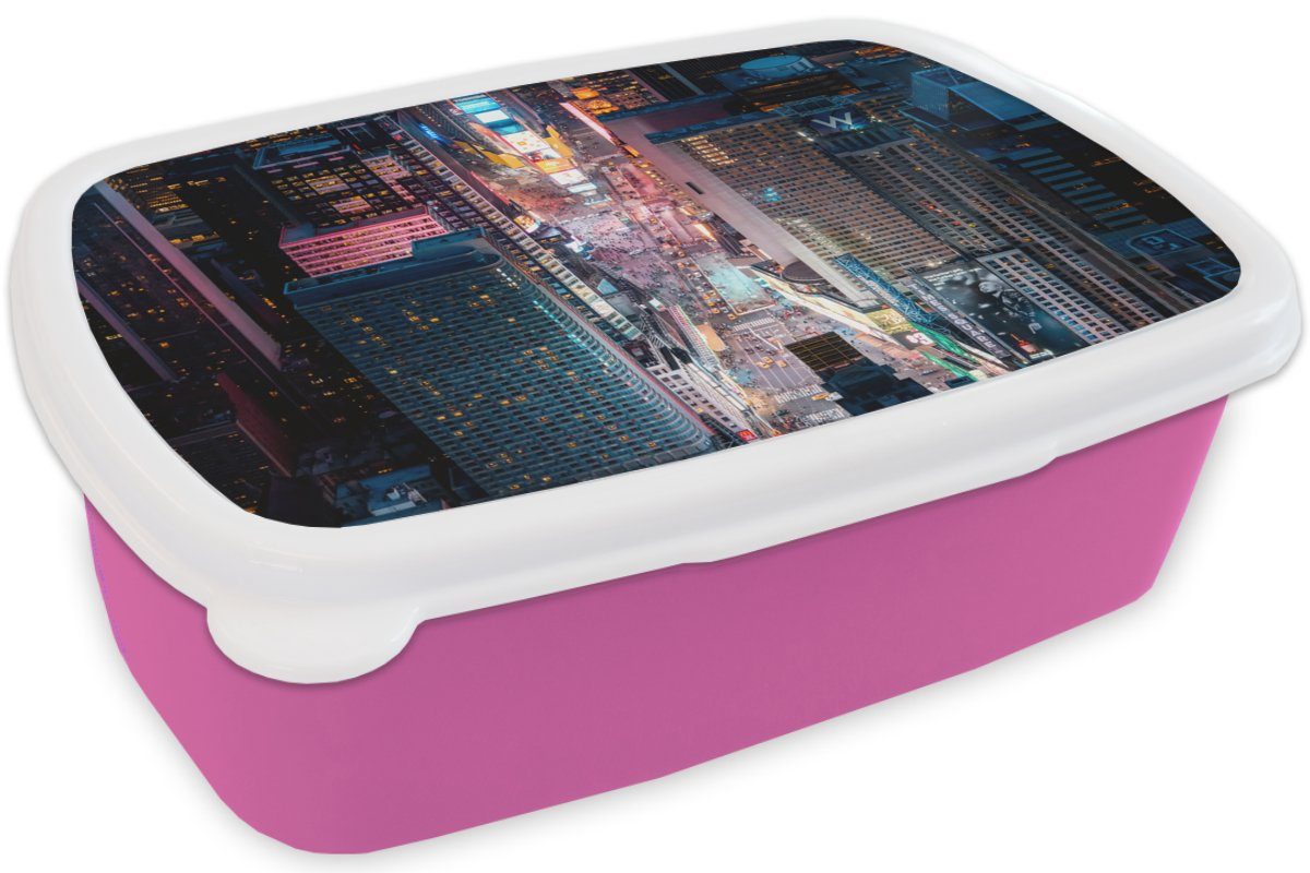 Kunststoff, MuchoWow - (2-tlg), rosa Brotdose Kinder, Amerika für York Lunchbox - Times Square, New Mädchen, Brotbox Snackbox, Kunststoff Erwachsene,