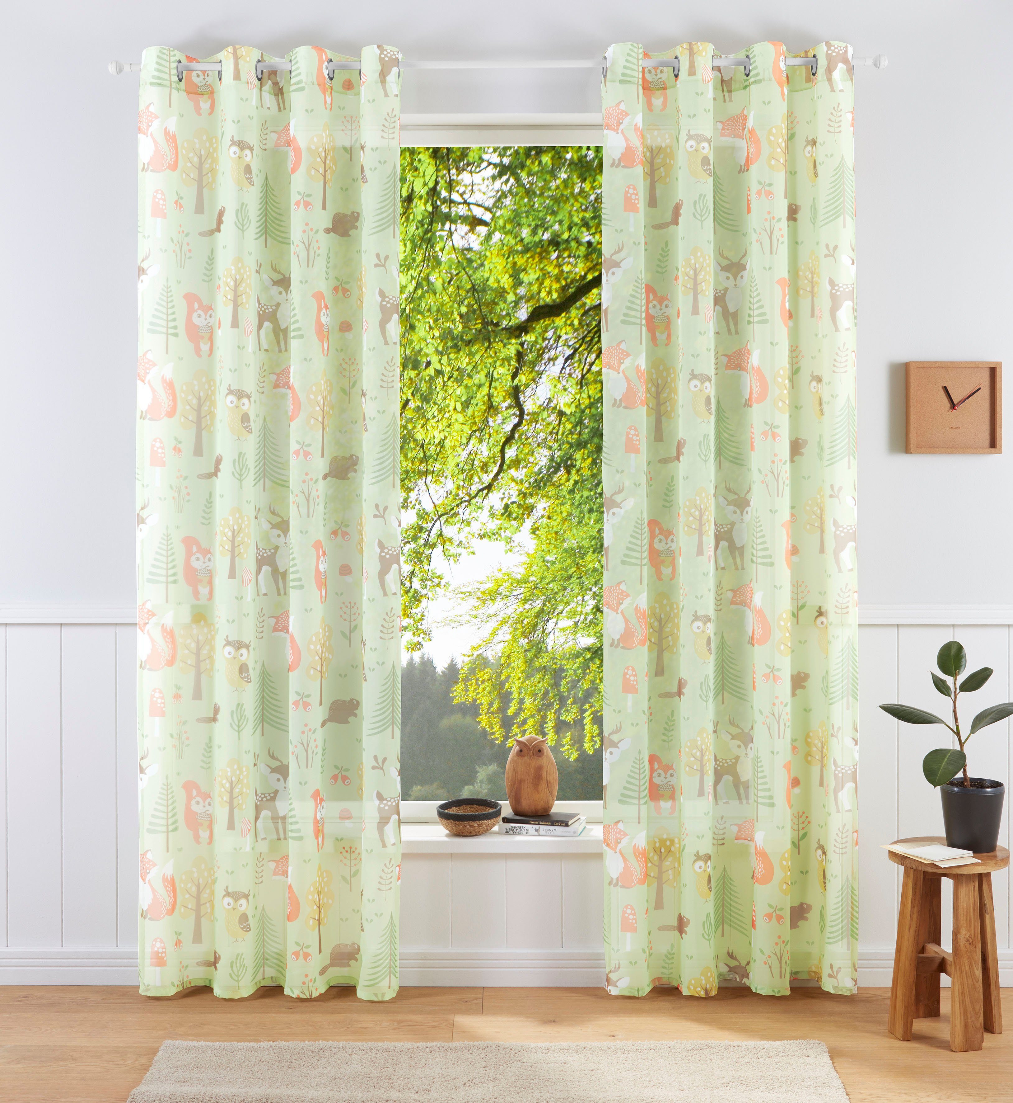 my home Gardine Waldtiere (1 St), Ösen, transparent, Voile, bedruckte Kinde günstig online kaufen