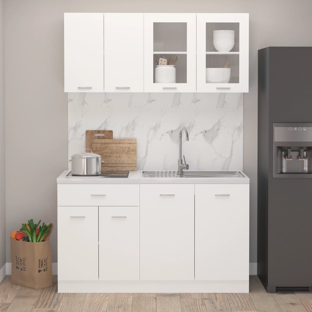 vidaXL Кухниzeile, 4-tlg. Кухниzeile Weiß Holzwerkstoff