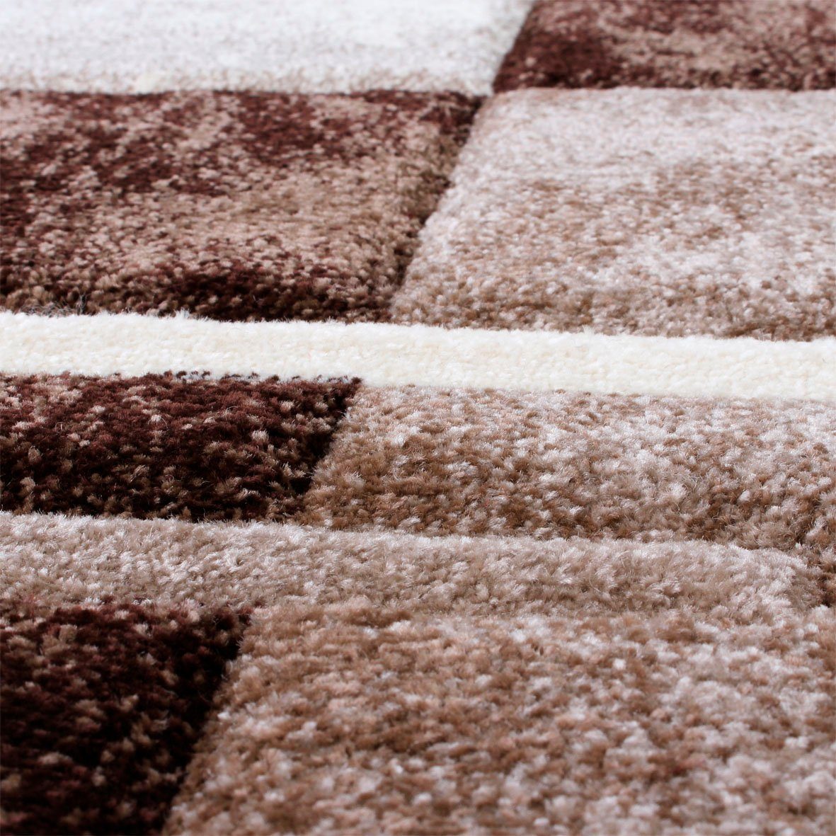 Paco Home Teppich Diamond 663, rechteckig, Höhe: 18 mm, Kurzflor, Karo Muster, 3D-Design, ideal im Wohnzimmer & Schlafzimmer