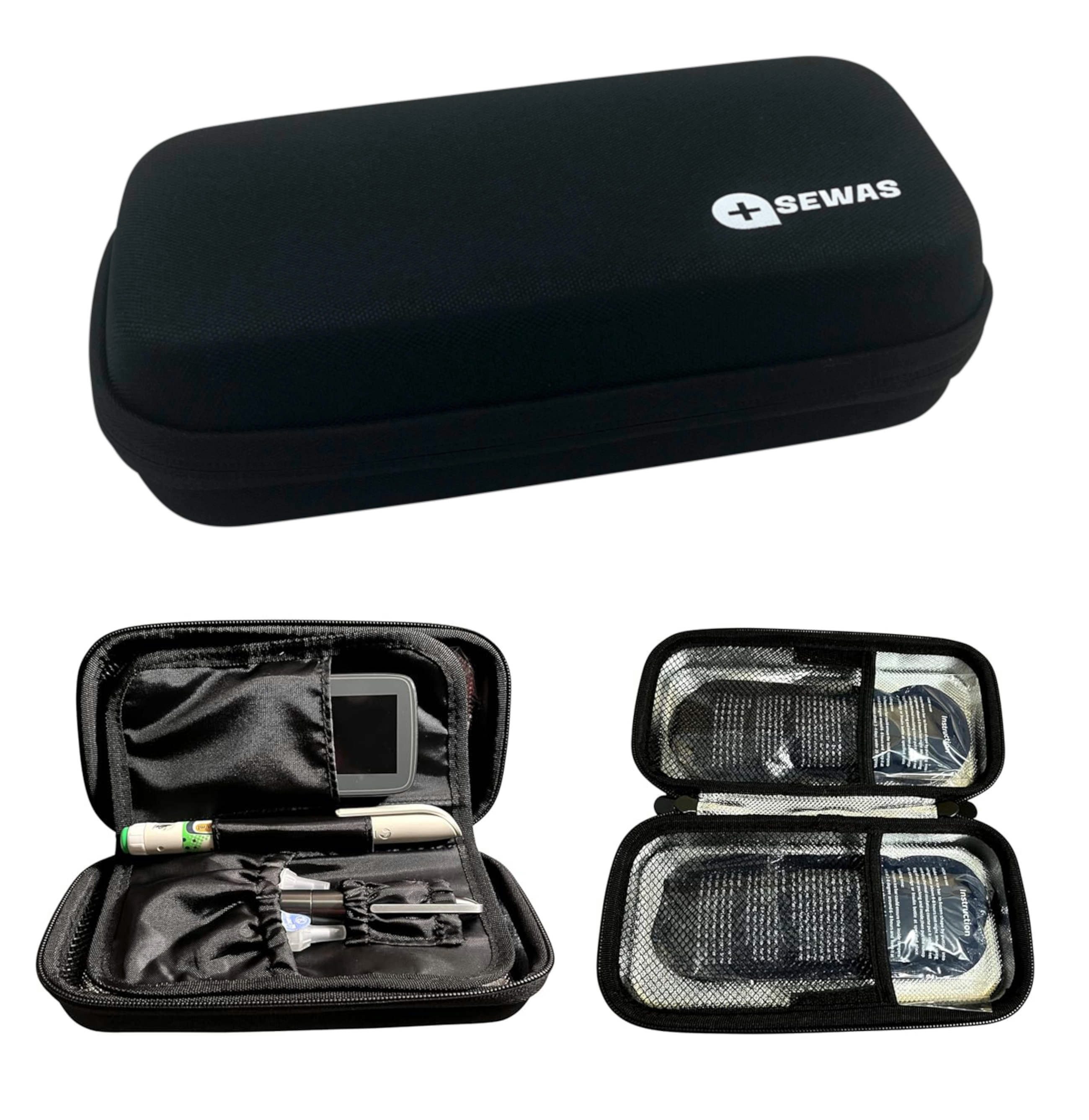 SEWAS Diabetic Care Aufbewahrungstasche Hardcase für Diabetes Zubehör, Reisetasche inkl. 2 Kühlpad´s, Stoßfest, Gürtelschlaufe, kühlendes Innenmaterial, 2xKühlpad´s