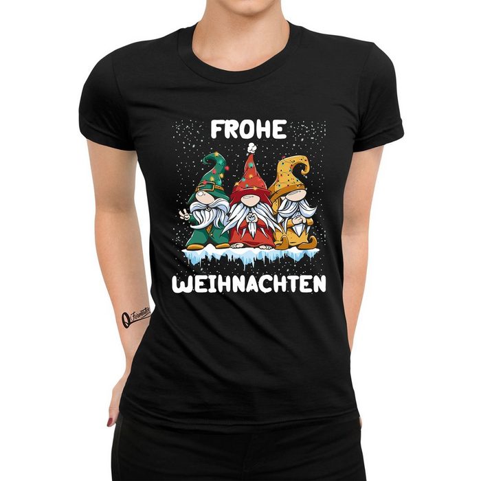 Quattro Formatee Kurzarmshirt Frohe Weihnachten Gnome Zwerge Wichtel Elfen Damen (1-tlg)