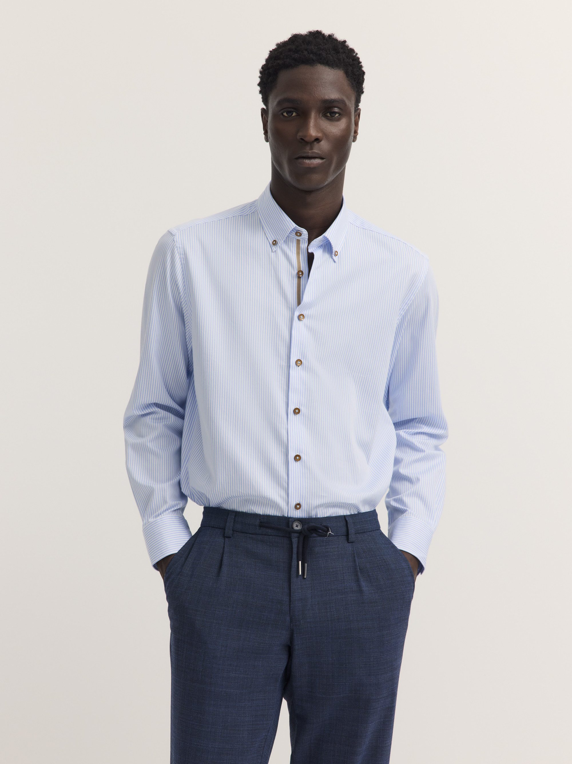 bugatti Businesshemd Easy-Care gestreift mit Satin-Optik