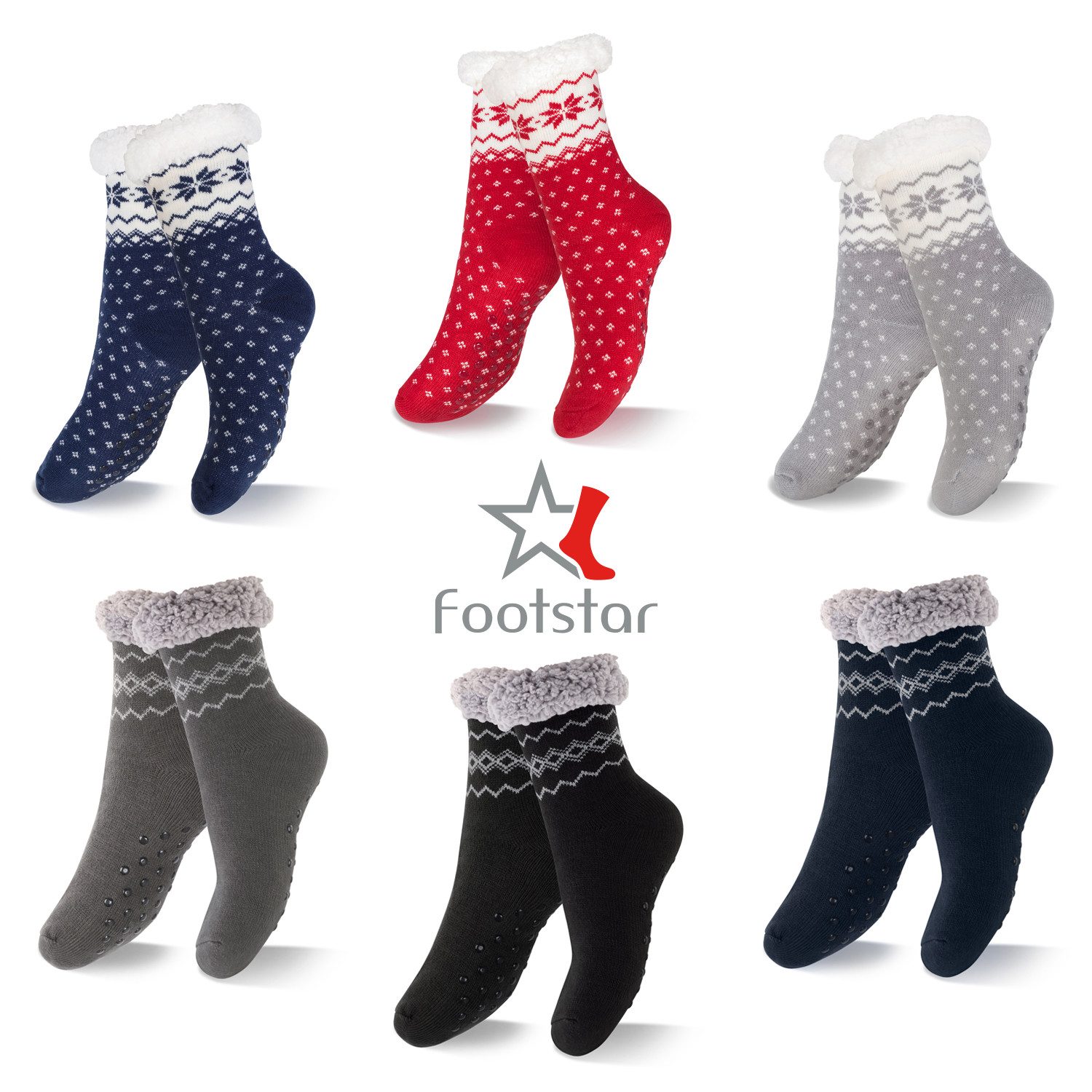 Footstar ABS-Socken Winter Haussocken Damen & Herren 1er oder 2er Kuschelsocken