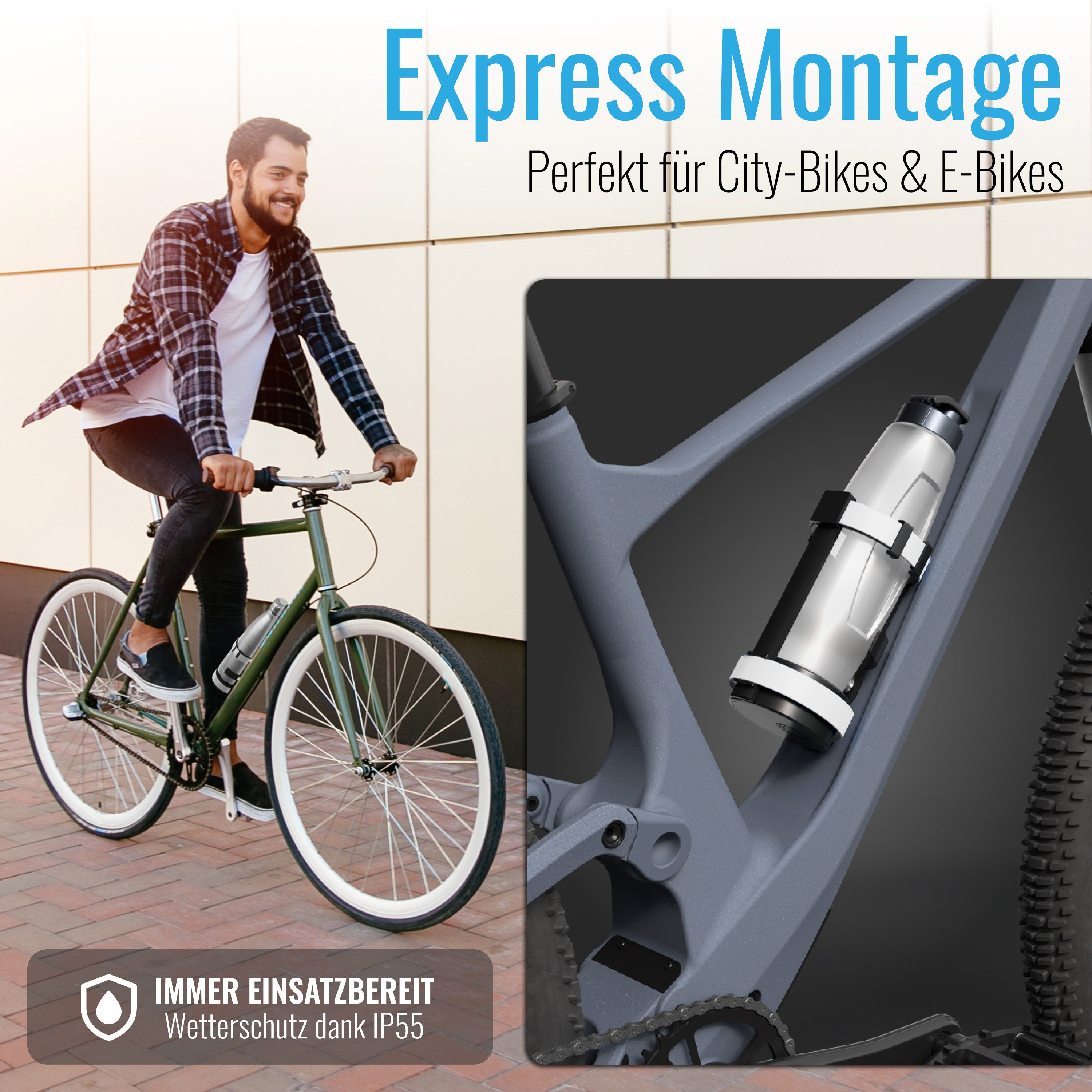 Parkwächter Fahrradalarm mit Universal Flaschenhalter Fahrrad-Alarmanlage (Wasserfeste Fahrradhalterung in weiß)