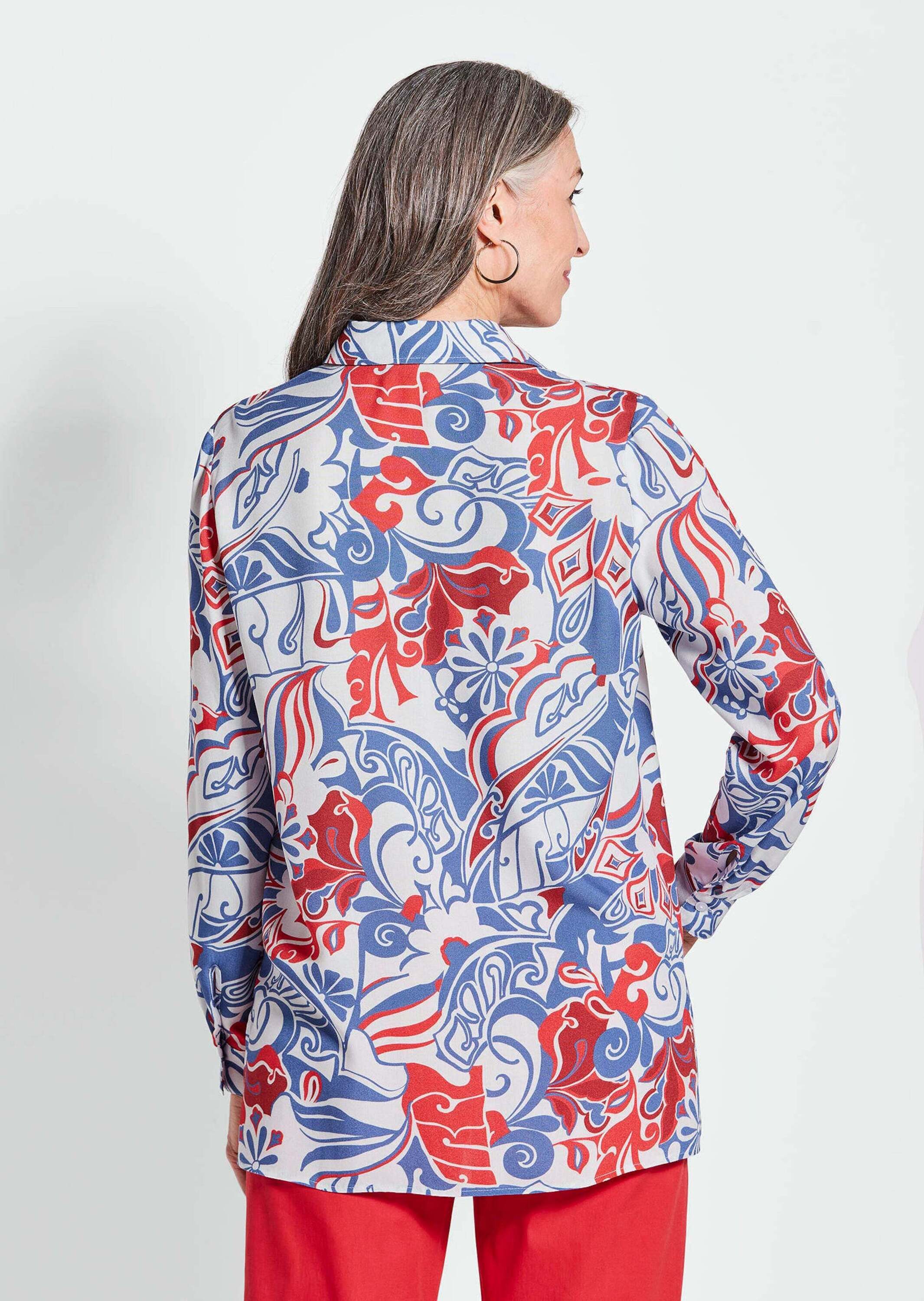 GOLDNER Hemdbluse Kurzgröße: Figurumspielende Bluse mit Knopfleiste und Print