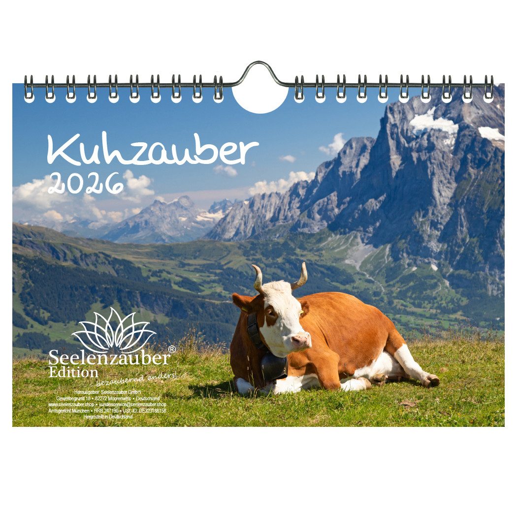 Seelenzauber Wandkalender Kuhzauber DIN A5 Kalender für 2026 Kühe Rind Kalb - Seelenzauber