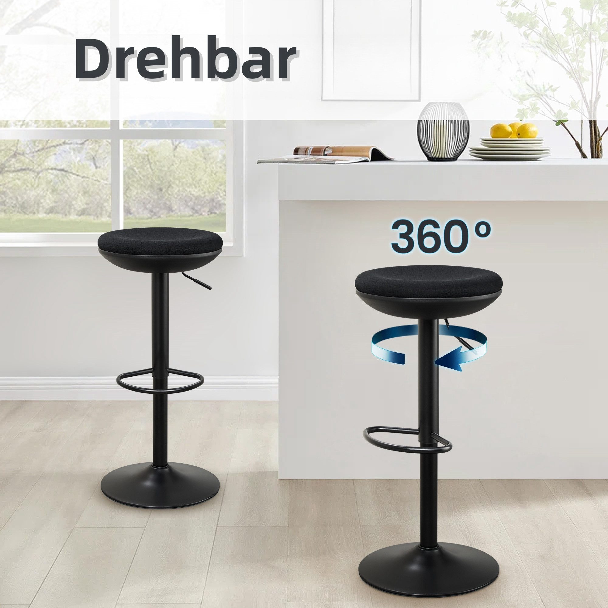 IWMH Drehhocker Höhenverstellbar Bürohocker, Drehbar Arbeitshocker ohne Rollen, Hocker für Büro, Schlafzimmer, Küche, Wohnzimmer, Bar – Bild 3 von 5