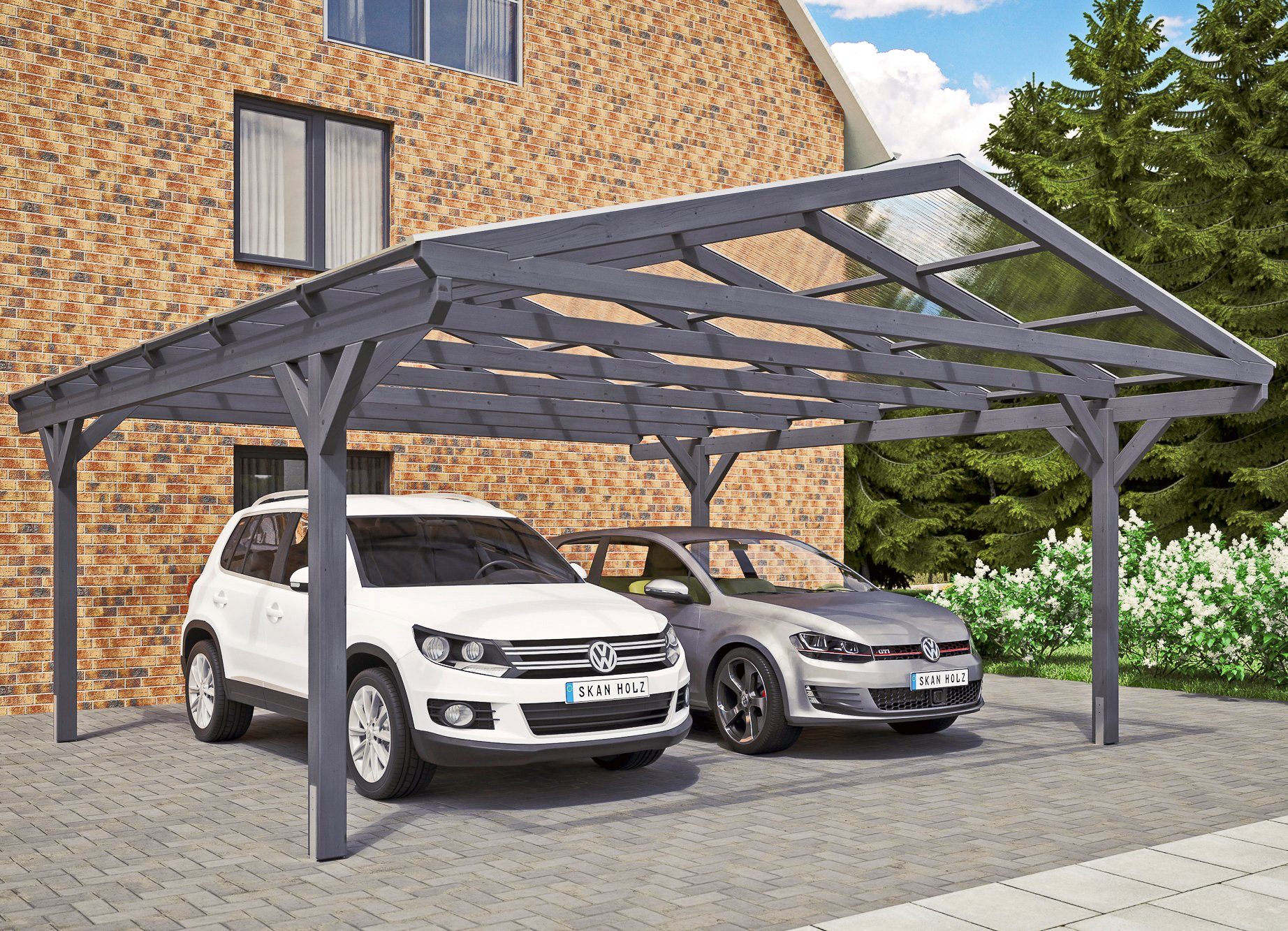 Skanholz Doppelcarport Westerwald, BxT: 570x648 cm, 220 cm Einfahrtshöhe
