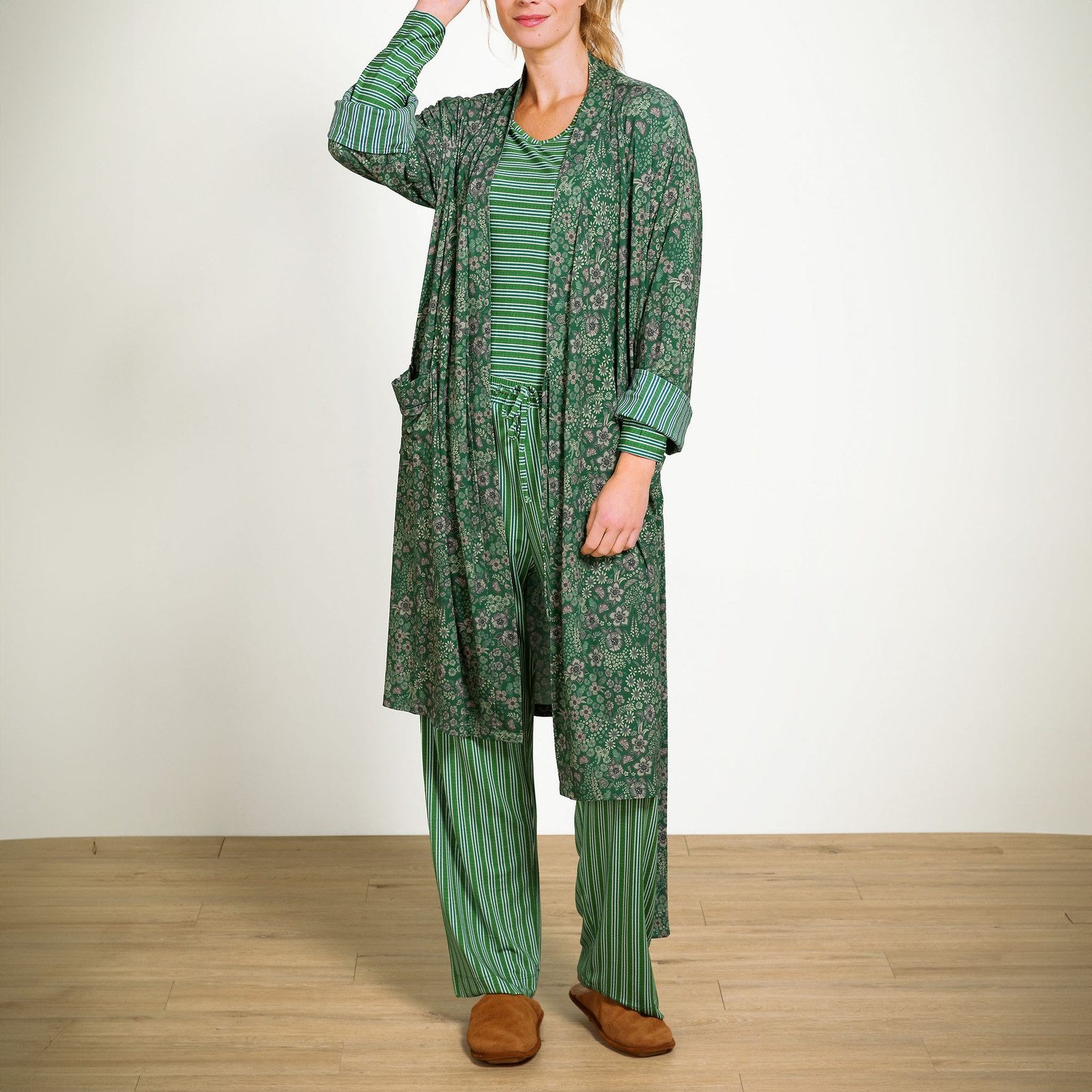 PiP Studio Kimono Naomi Kimono Daisy Dreams, knielang, Viskose, mit breitem Gürtel zum binden, Bindegürtel, mit Bindegürtel
