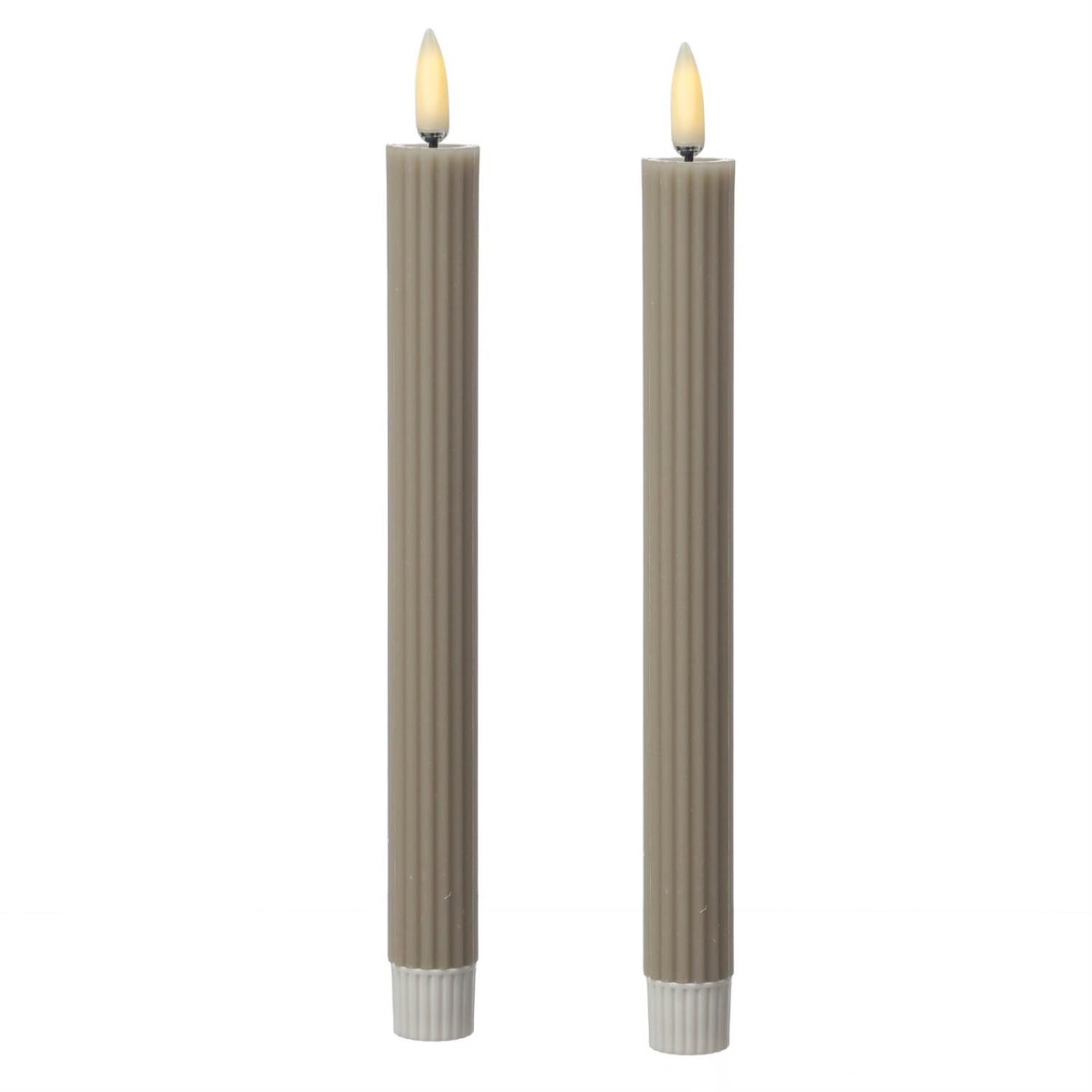 LED-Kerze LED Stabkerzen gerillt Tafelkerzen Dinner Spitzkerzen 25cm grau 2St.