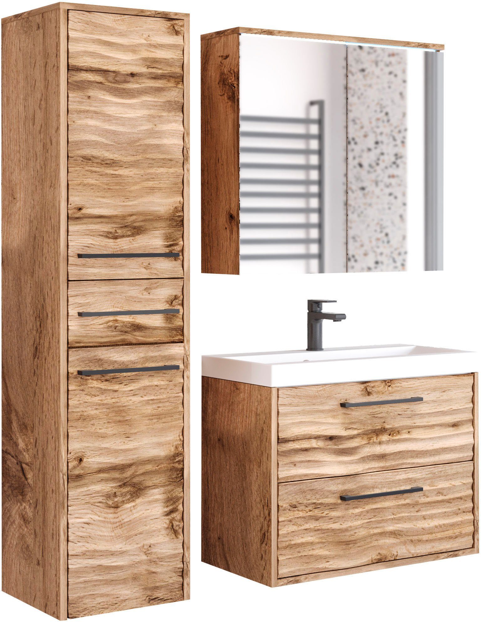 welltime Badmöbel-Set Canada - Fronten mit Wellenstruktur, (Komplett-Set, 3 günstig online kaufen