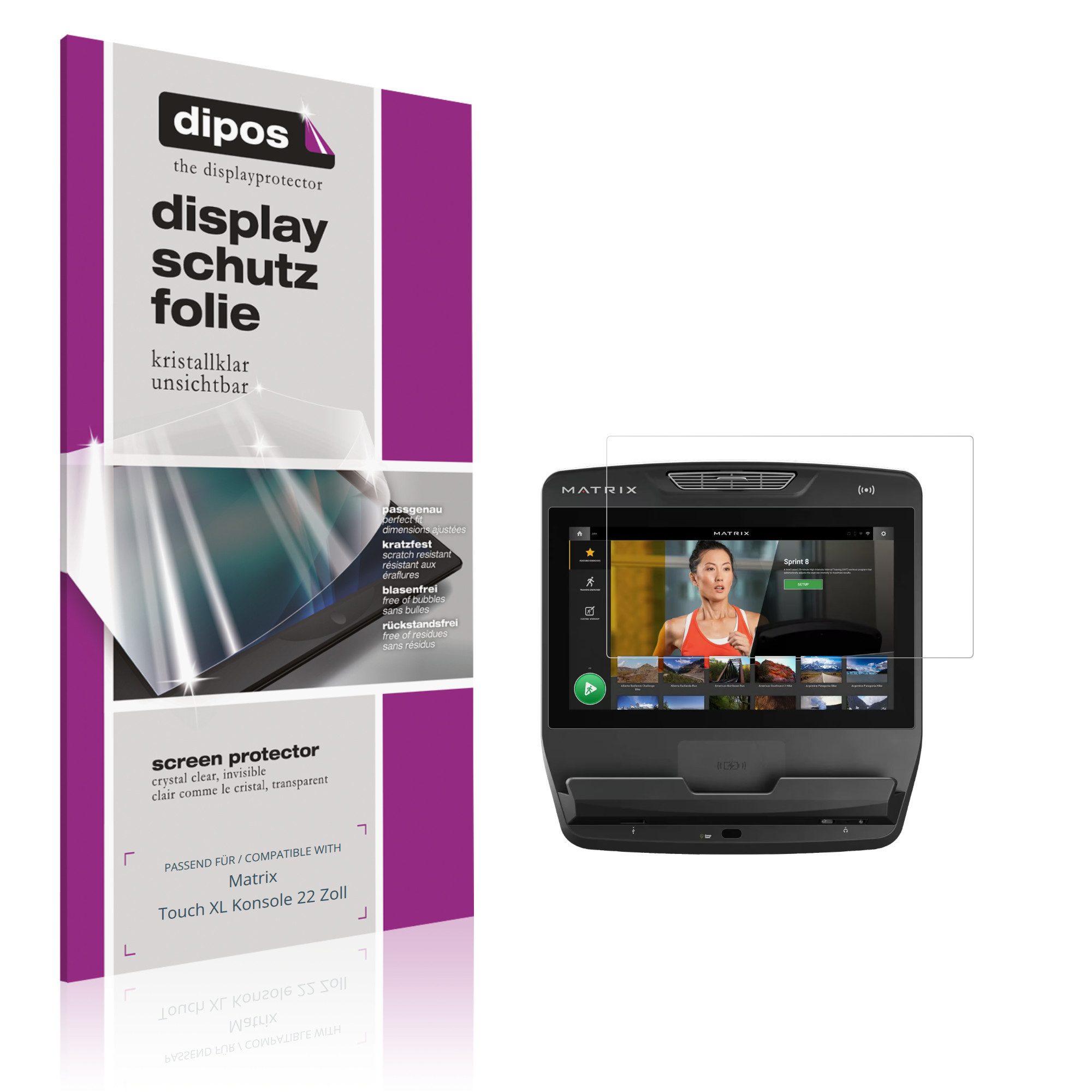 dipos Displayschutzfolie Schutzfolie für Matrix Touch XL Konsole 22 Zoll, 2 Stück, Displayschutz Schutz Folie Made in Germany