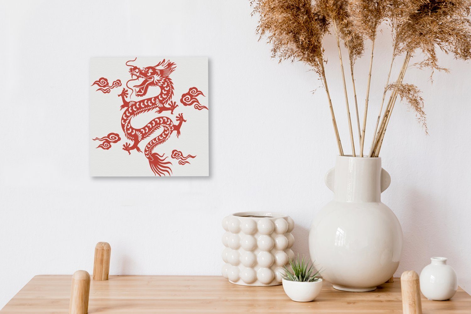 Leinwand OneMillionCanvasses® roten Drachens, Wohnzimmer für Schlafzimmer eines Bilder St), (1 chinesischen Illustration Eine Leinwandbild