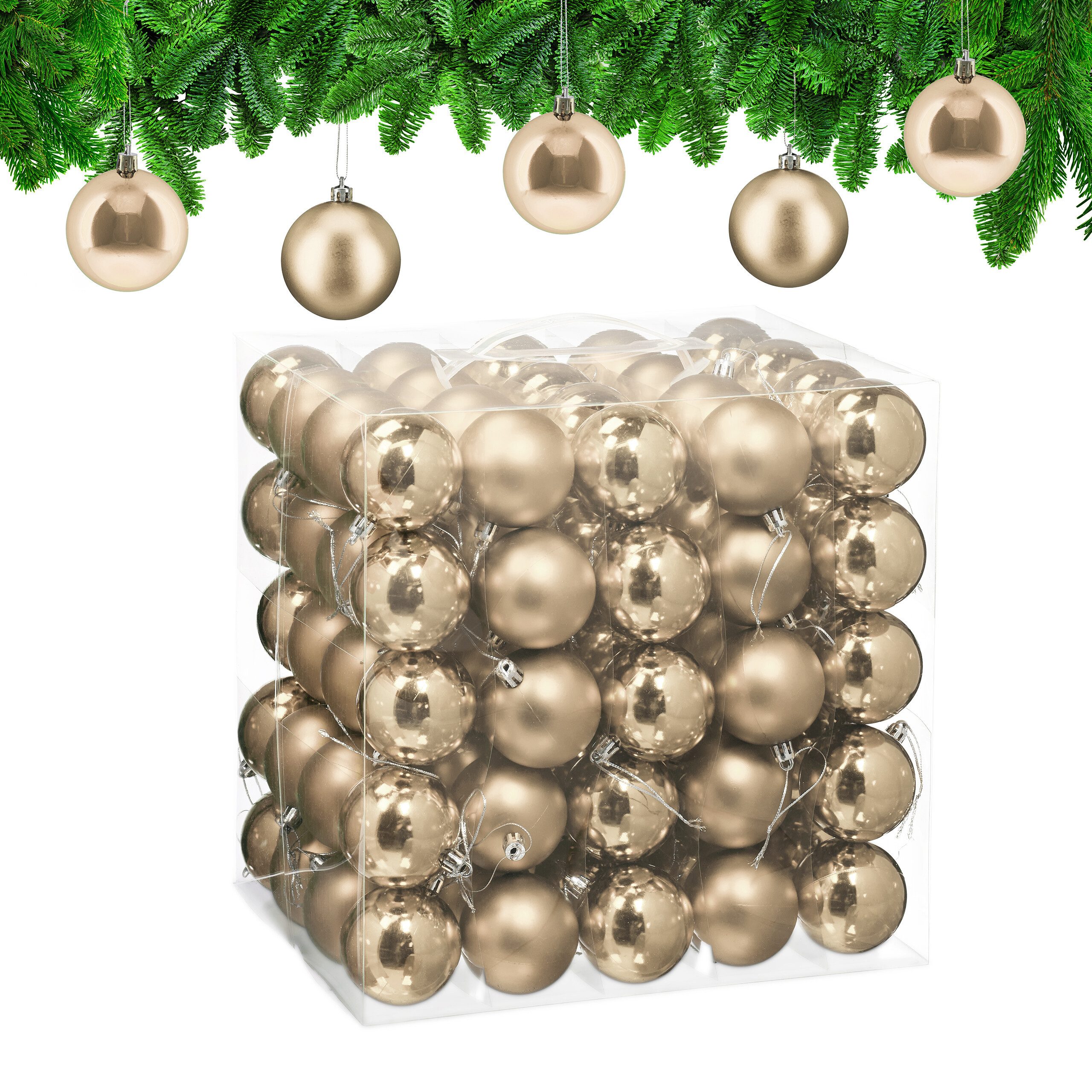 relaxdays Weihnachtsbaumkugel Weihnachtskugeln 100er Set (100 St), Champagner