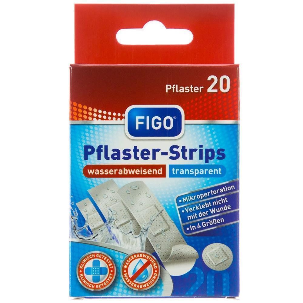 FIGO Wundpflaster 20 transparente Pflasterstrips, wasserfest, unsichtbar (Stück, 20 St., Pflaster), Wundpflaster transparent Pflasterstrips Heftpflaster