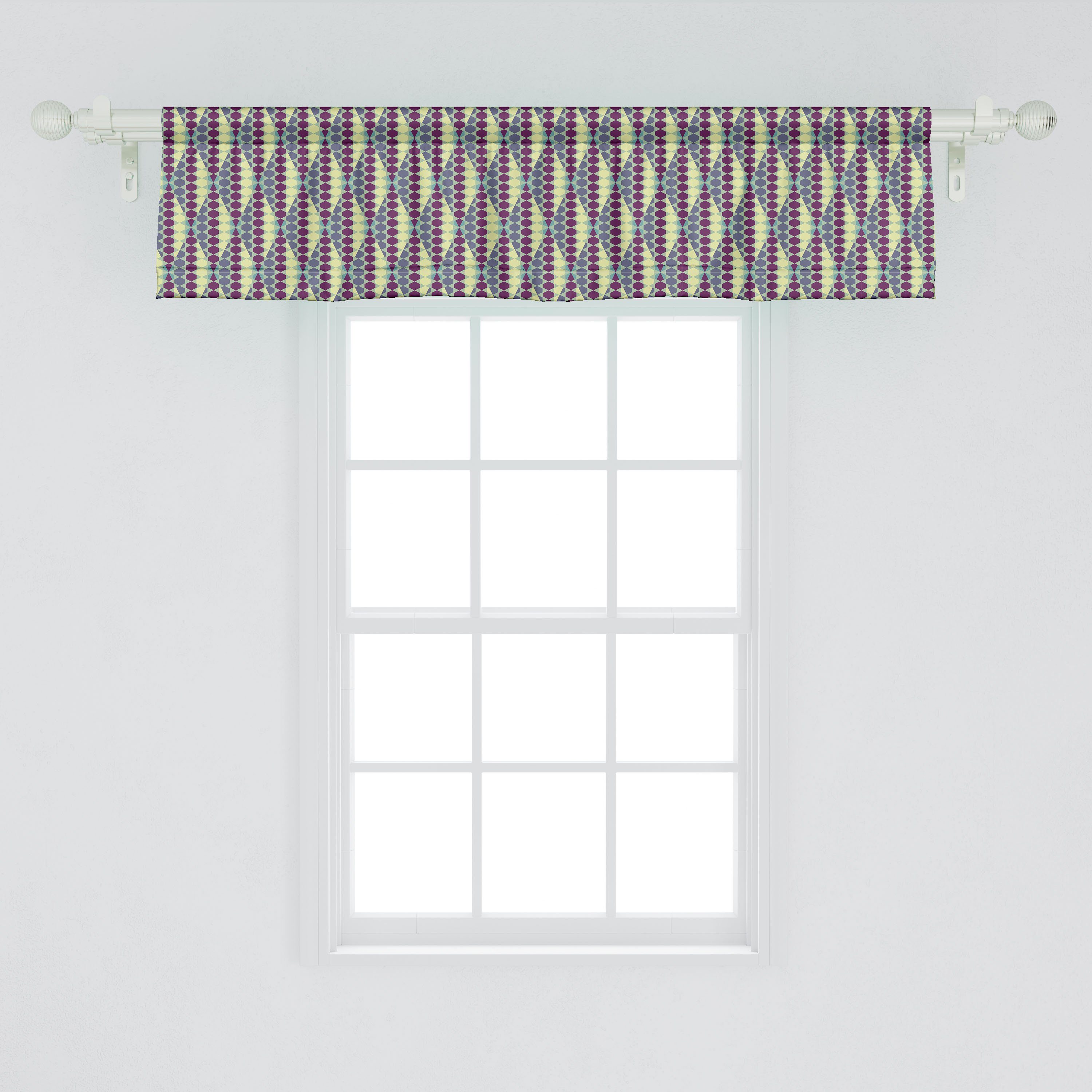 Scheibengardine Vorhang Volant Stangentasche, für Retro Küche Abakuhaus, Microfaser, Schlafzimmer mit geometrische Dekor abstrakte