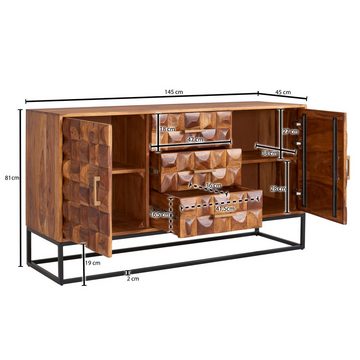 FINEBUY Sideboard FB78914 (145x81x45 cm Sheesham Massivholz / Metall Anrichte), Kommode mit zwei Türen, Kommodenschrank Holz
