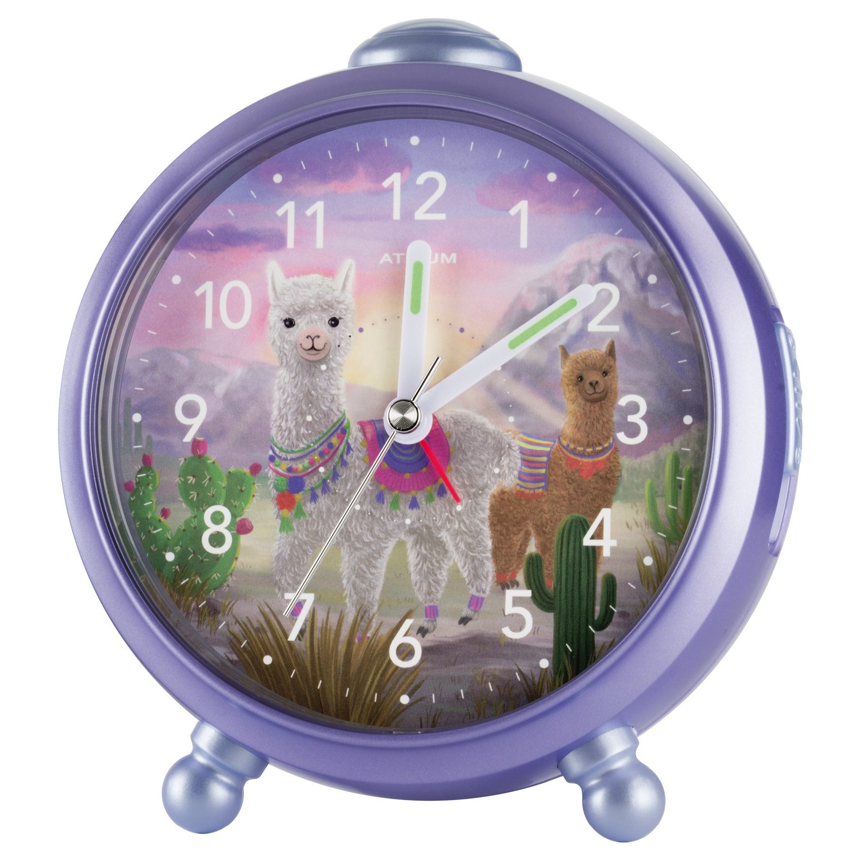Atrium Kinderwecker A932-8 Livi & Pedro Analog Quarz leise Licht Snooze Mädchen Alpaka Lila Geschenk Ø10,5cm