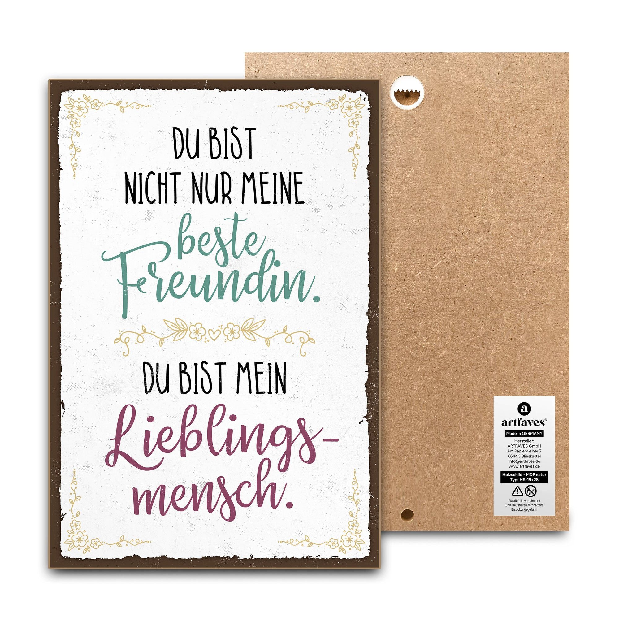 ARTFAVES Holzbild Schild mit Spruch - DU BIST MEIN LIEBLINGSMENSCH - Hochzeit, Valentins