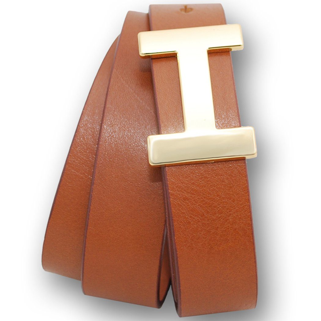 VITTOZZI Ledergürtel Gürtel, Buffalo 3cm, gold Schließe