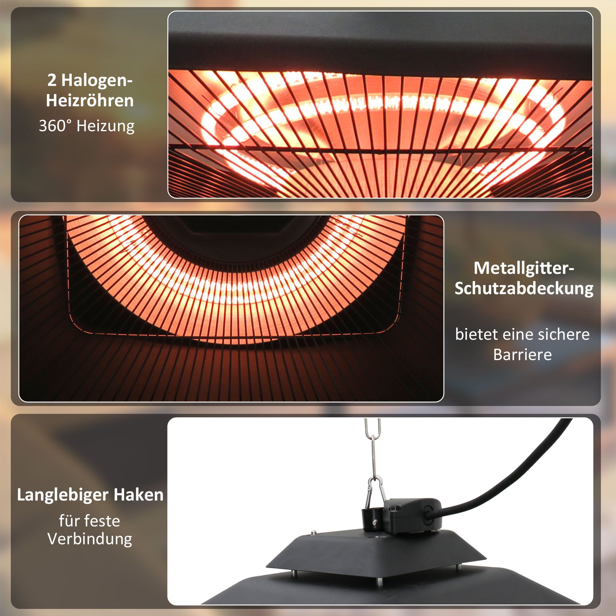 Outsunny Heizstrahler LED 2000 W, mit 25H Heizstrahler cm Fernbedienung 43B x Terrassenstrahler x 43L Beleuchtung