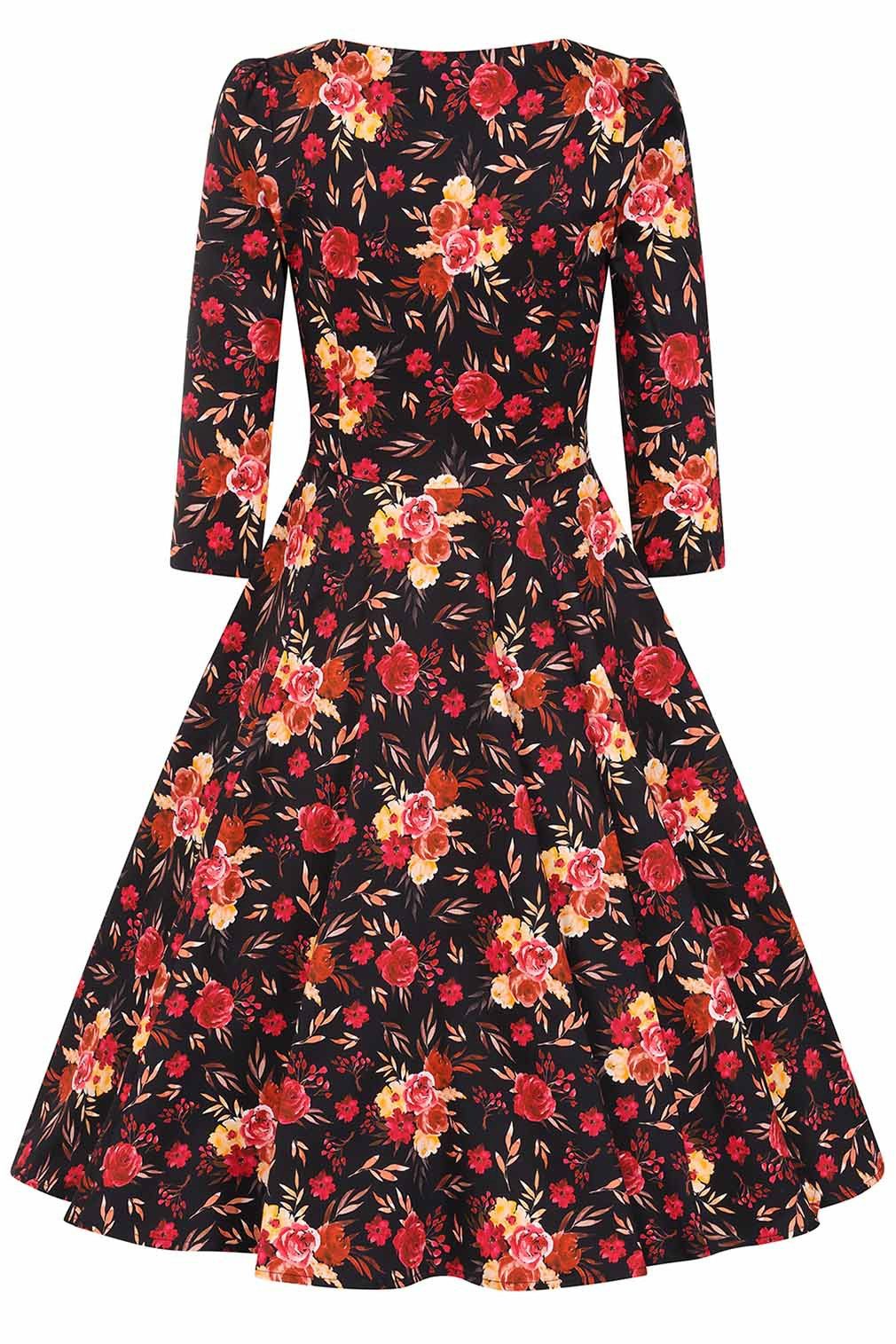 Hearts & Roses London A-Linien-Kleid Margot Floral Blumen Rosen Vintage Retro 50er
