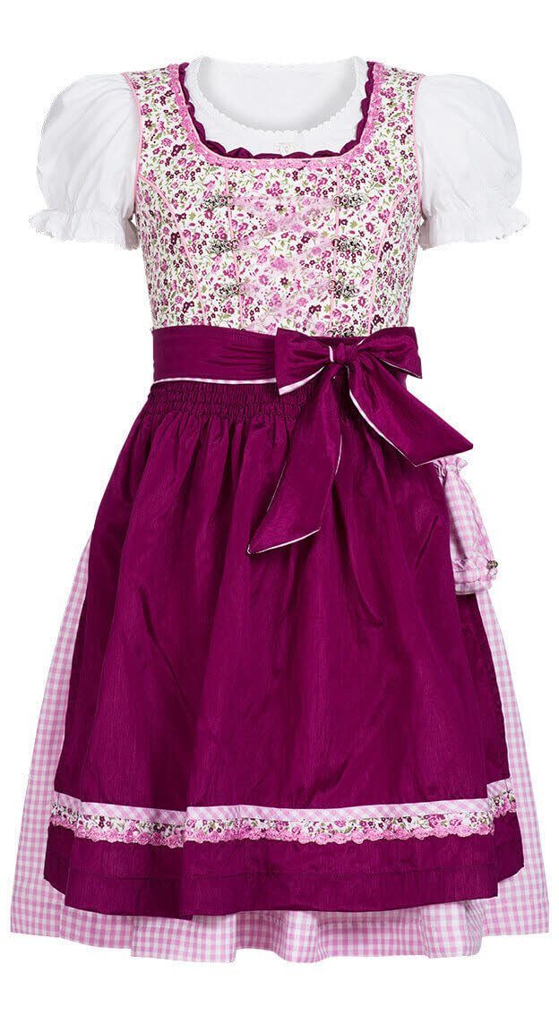 Nübler Dirndl Kinderdirndl Nadja in Beere, 3-teiliges Set - Rocklänge knielang 3 teiliges Set aus Dirndl, Bluse und Schürze