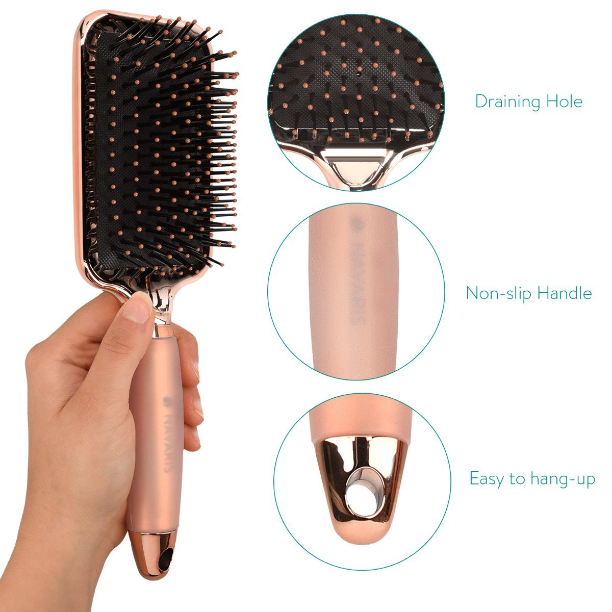 - lange Haarbürste Schwarz Haare Paddle Brush für & Navaris Griff Gel mit kurze