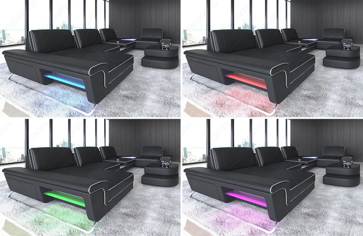 Sofa Dreams Wohnlandschaft Ferrara Sofa Ledersofa mit, Multifunktionskonsole, Leder LED Couch USB