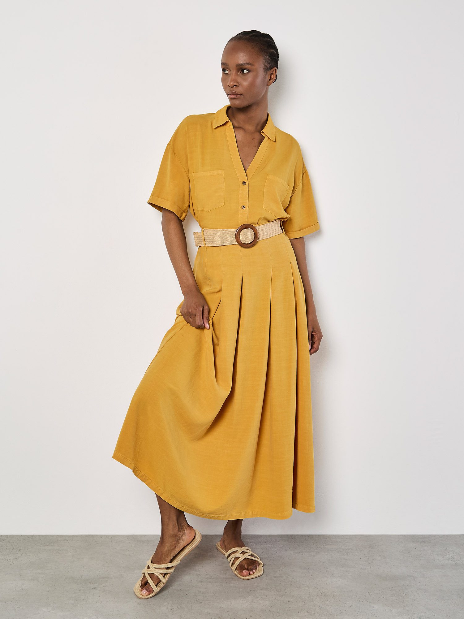 Apricot Hemdbluse Gekürztes Hemd mit offenem Kragen günstig online kaufen