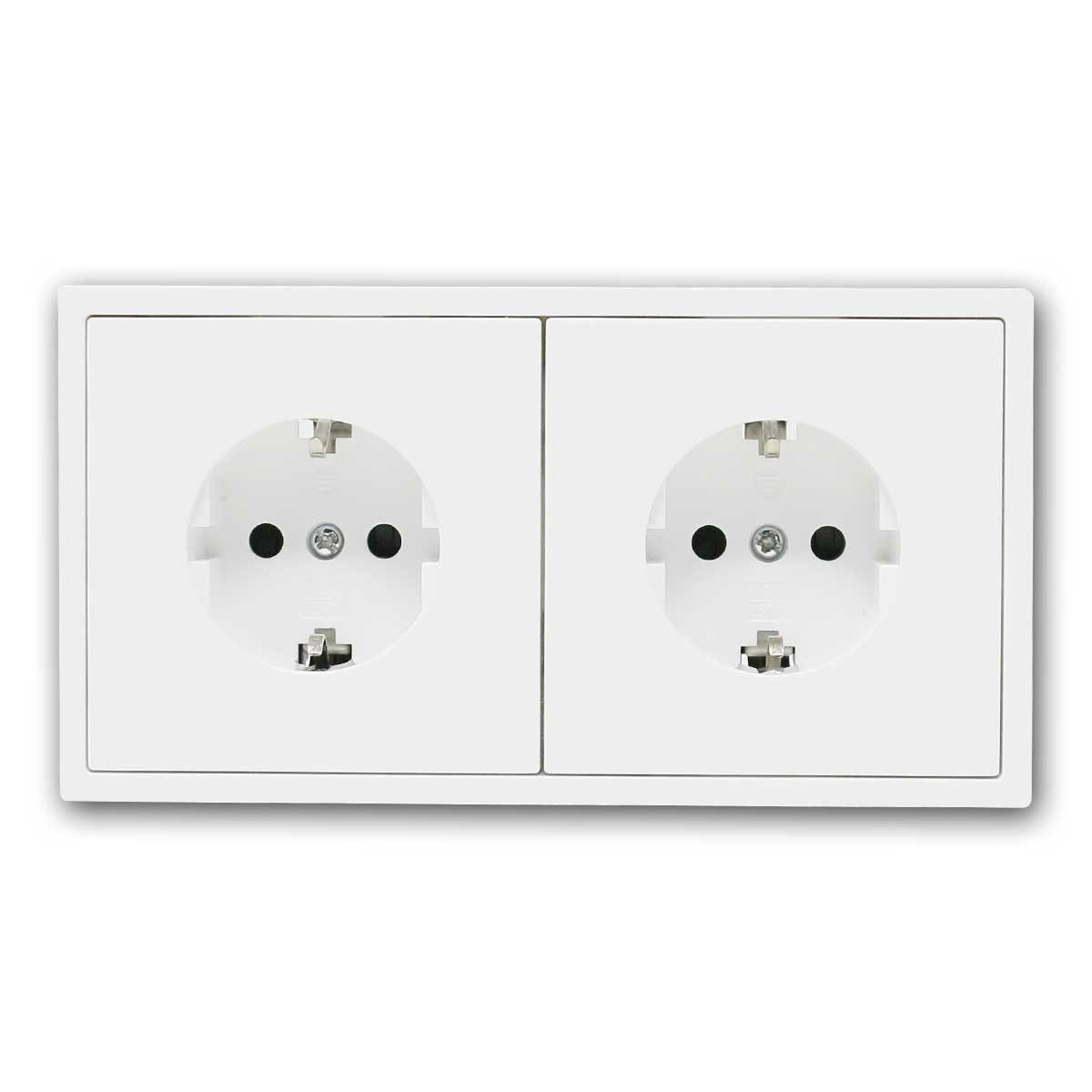 McPower Unterputz-Steckdose Steckdose 2-fach SHALLOW weiß 250V~/16A mit Rahmen