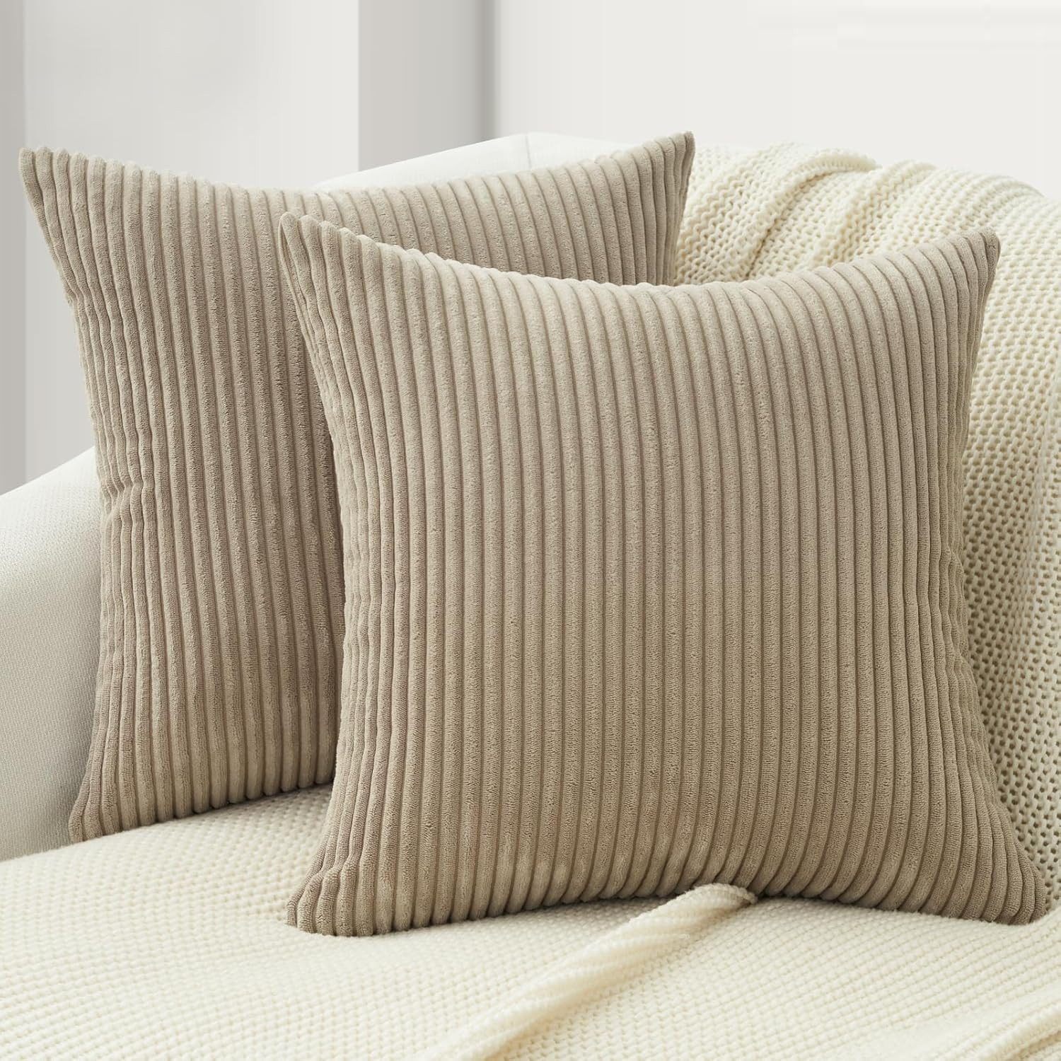 Topfinel Kissenbezug gestreiftes Muster,2er Set Kissenhülle Dekokissen Kissenbezug, Kordsamt 45x45 Sofakissen Couchkissen Zierkissenbezug Dekokissen