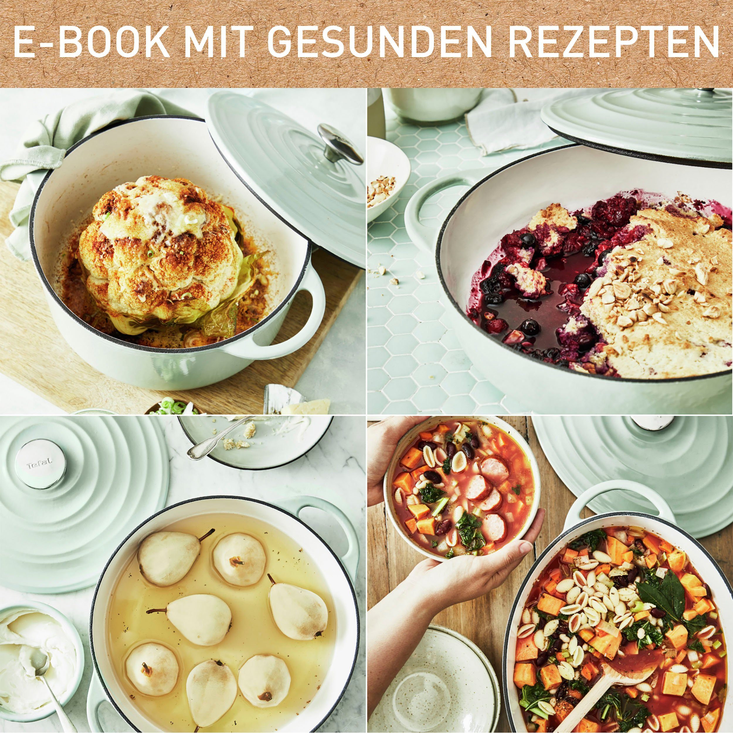 LOV, hellgrün Induktion, 34 oval inkl. E-Book, Tefal Ø cm, (1-tlg), Gusseisen Bräter