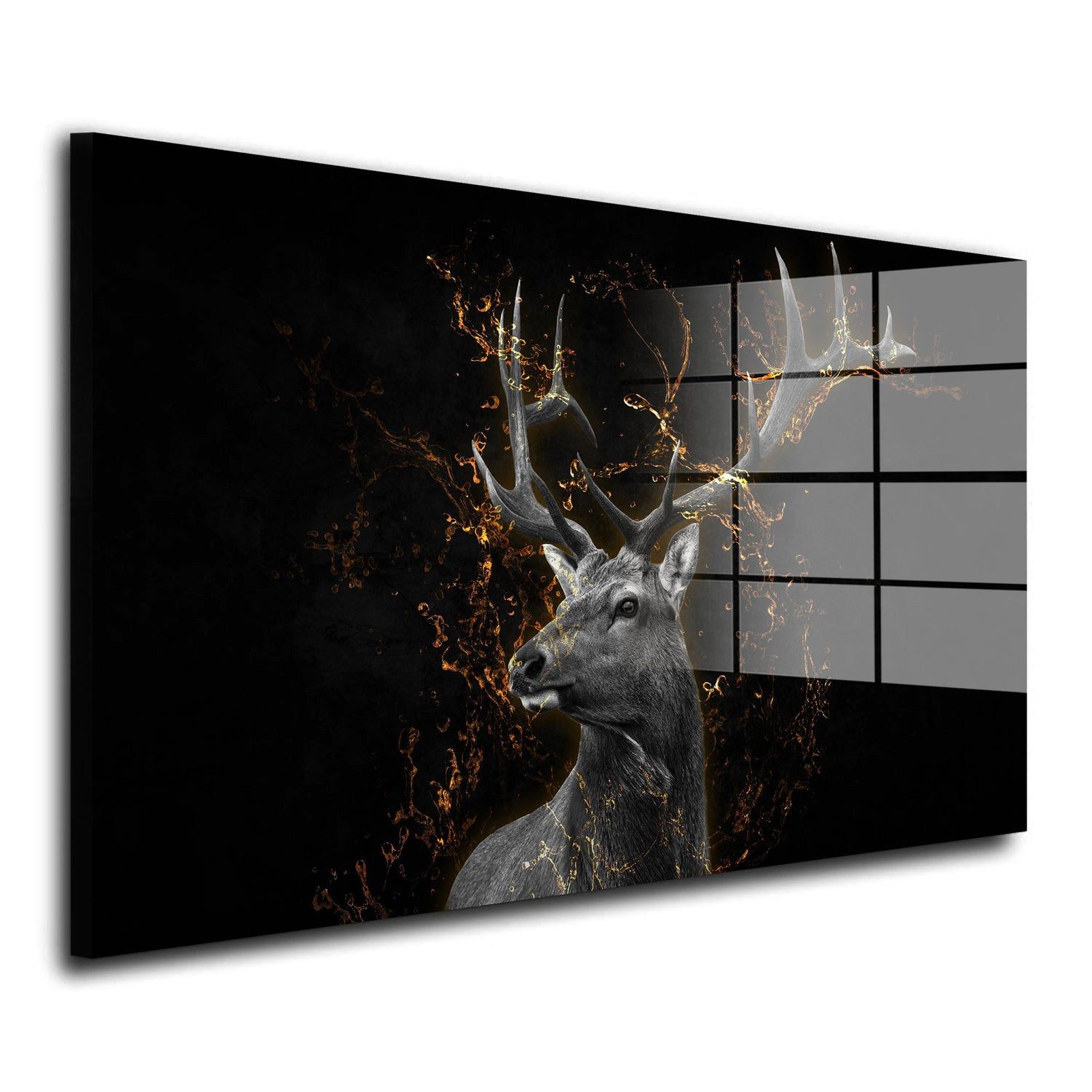 Artedinoi Acrylglasbild Hirsch Golden Style Acrylglas Wandbild Bild Wanddeko Wohnzimmer XL