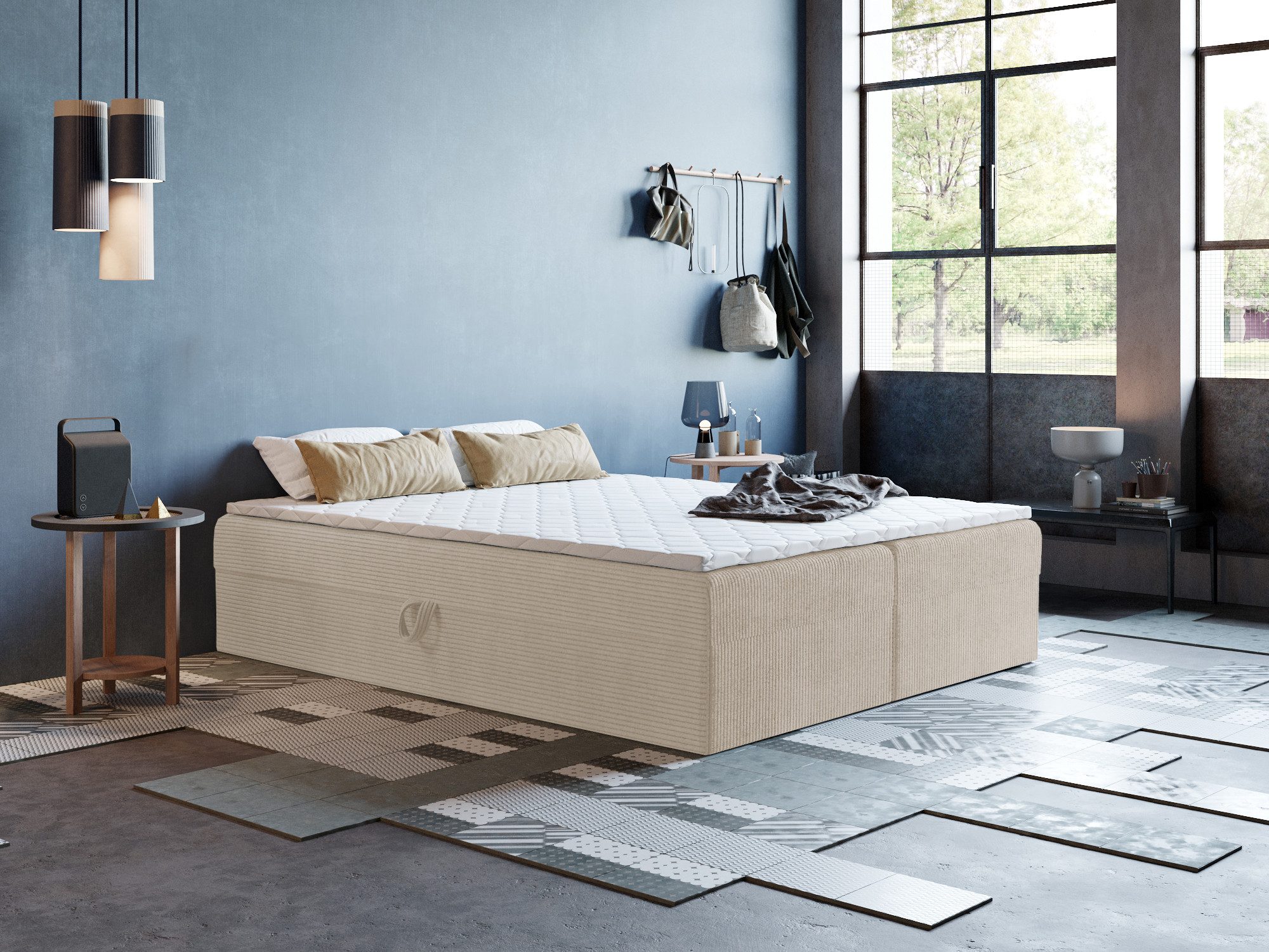 Godre Boxspringbett mit Bettkasten ARES 2 - 120x200 cm - Bonell Matratze (Bett + Matratze), Bett mit zwei seitlich zu öffnenden Kästen