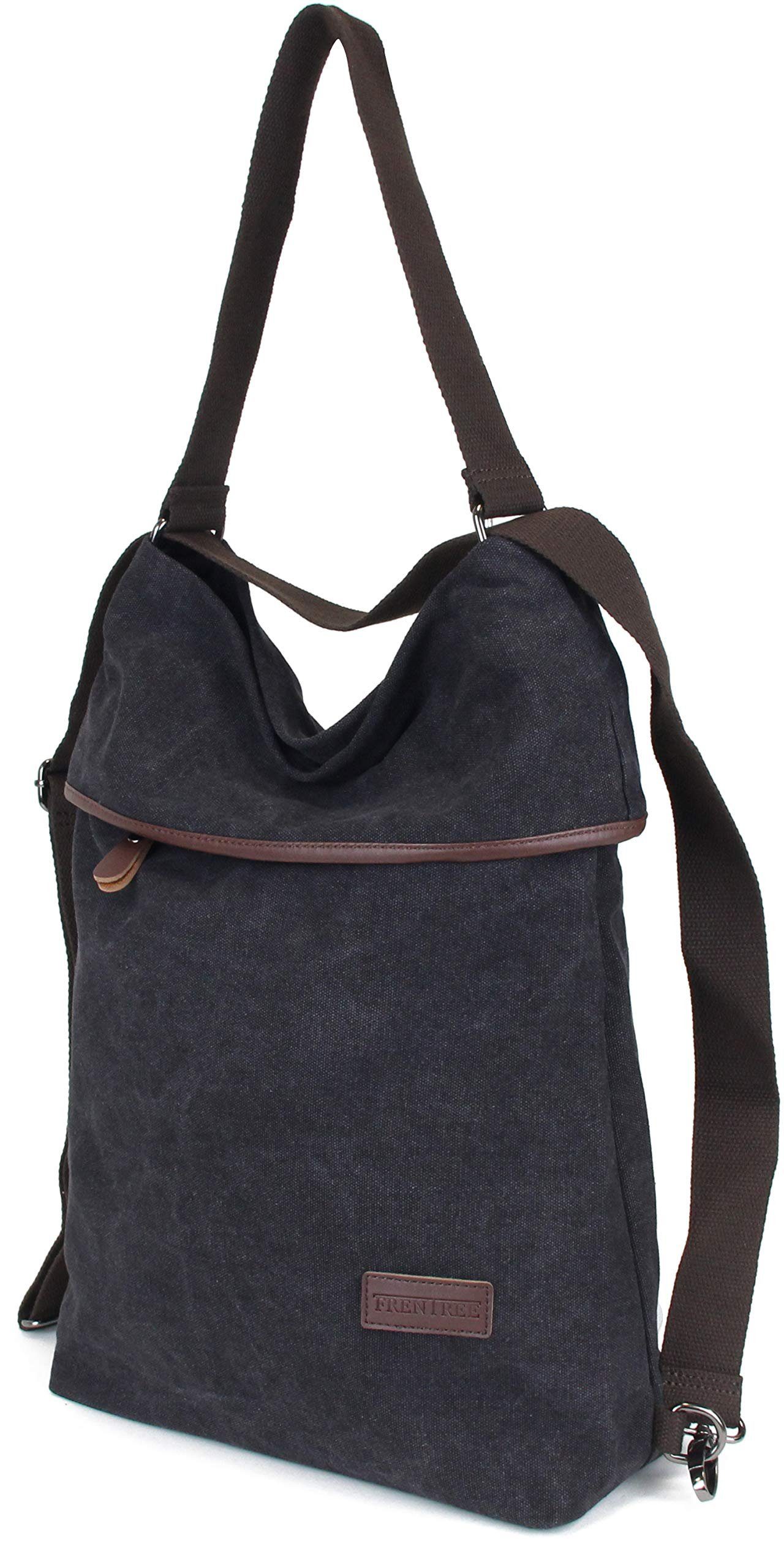 Frentree Schultertasche Canvas Damen Umhängetasche 3in1 Rucksack Handtasche, Anti Diebstahl, Vintage Hobo Tasche Schultertasche für Alltag Büro Schule Einkauf – Bild 2 von 5