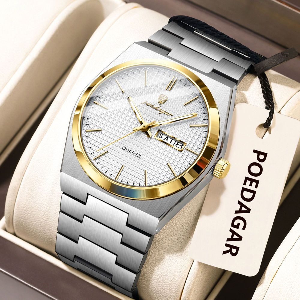 POEDAGAR Quarzuhr POEDAGAR 821 Herren-Armbanduhr – modisch, Edelstahl, Quarz, Datum