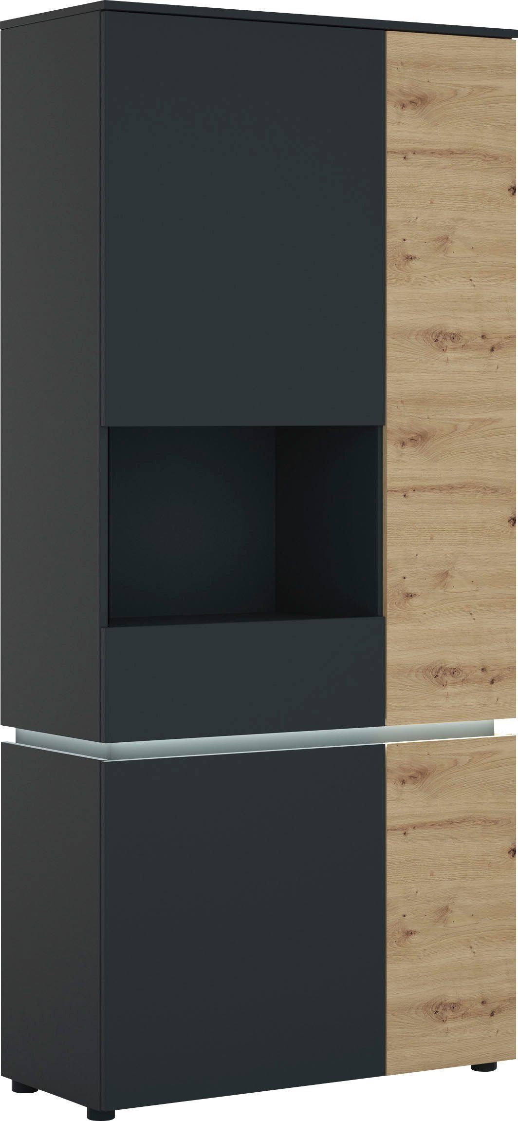 Feldmann-Wohnen Vitrine Luci (1-St) 90cm artisan eiche grau 4-türig