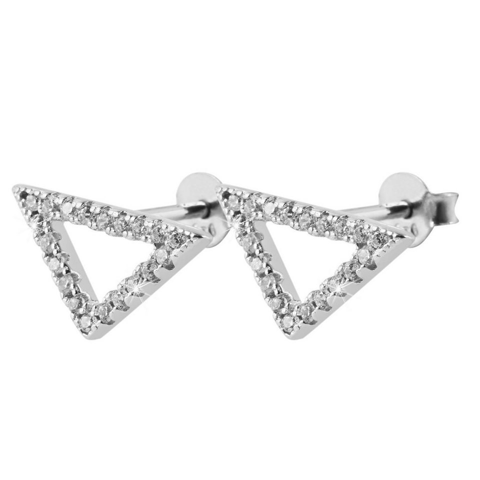 Adelia´s Paar Ohrstecker Ohrstecker Dreieck aus 925 Silber mit Zirkonia 7 cm