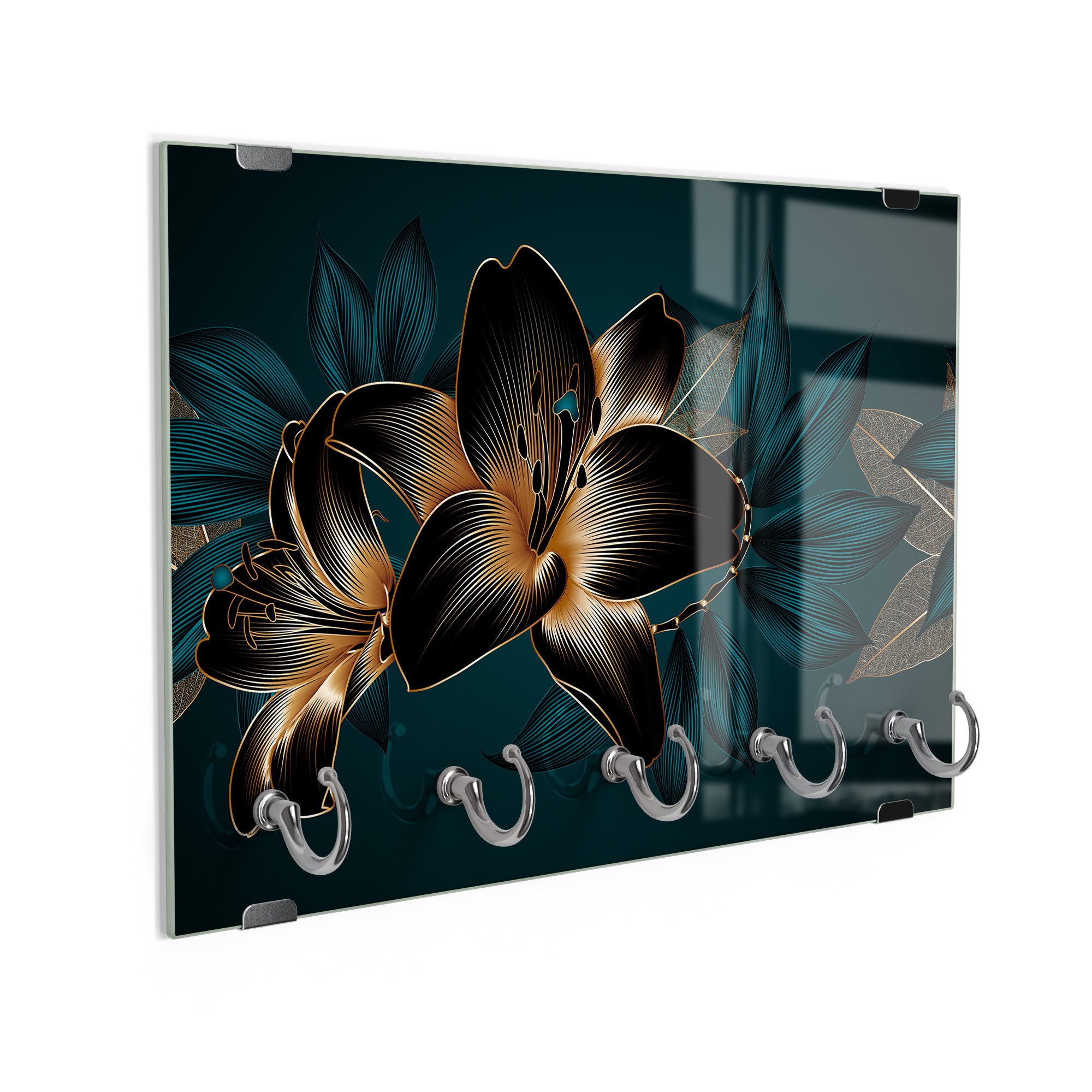 DEQORI Schlüsselbrett 'Hochwertige Liliengrafik', (1 St), Schlüsselhalter Schlüssel Haken Schlüsselboard modern Schlüsselleiste