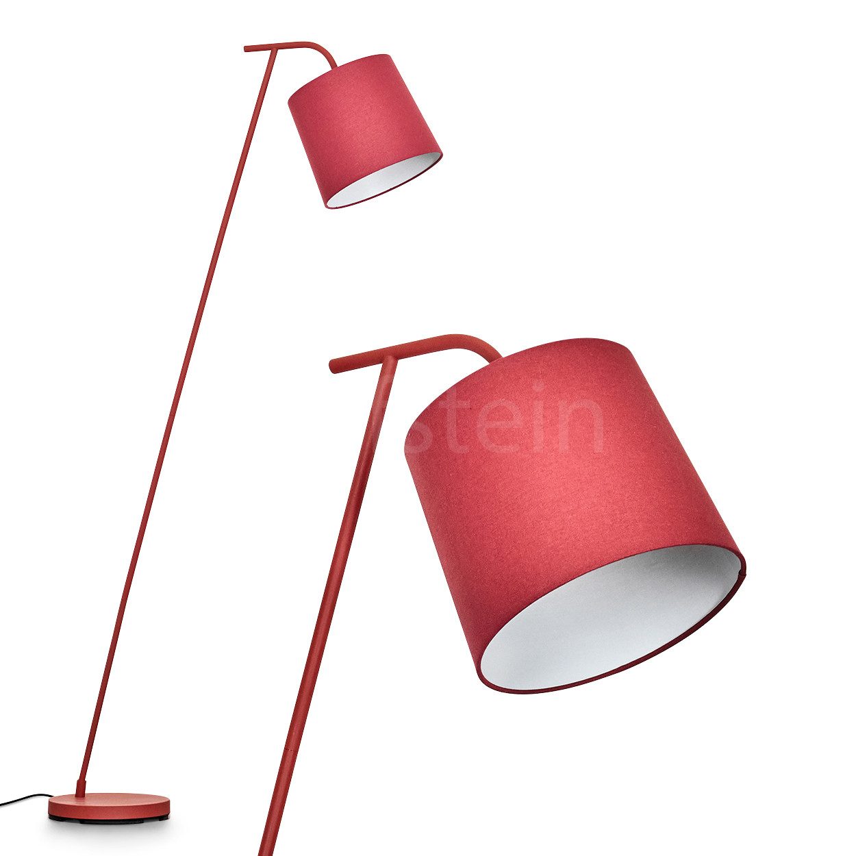 hofstein Stehlampe Stehlampe aus Metall/Stoff in Rot/Weiß, ohne Leuchtmittel, mit rundem Schirm (25 cm) u. Fußschalter, 1 x E27, ohne Leuchtmittel