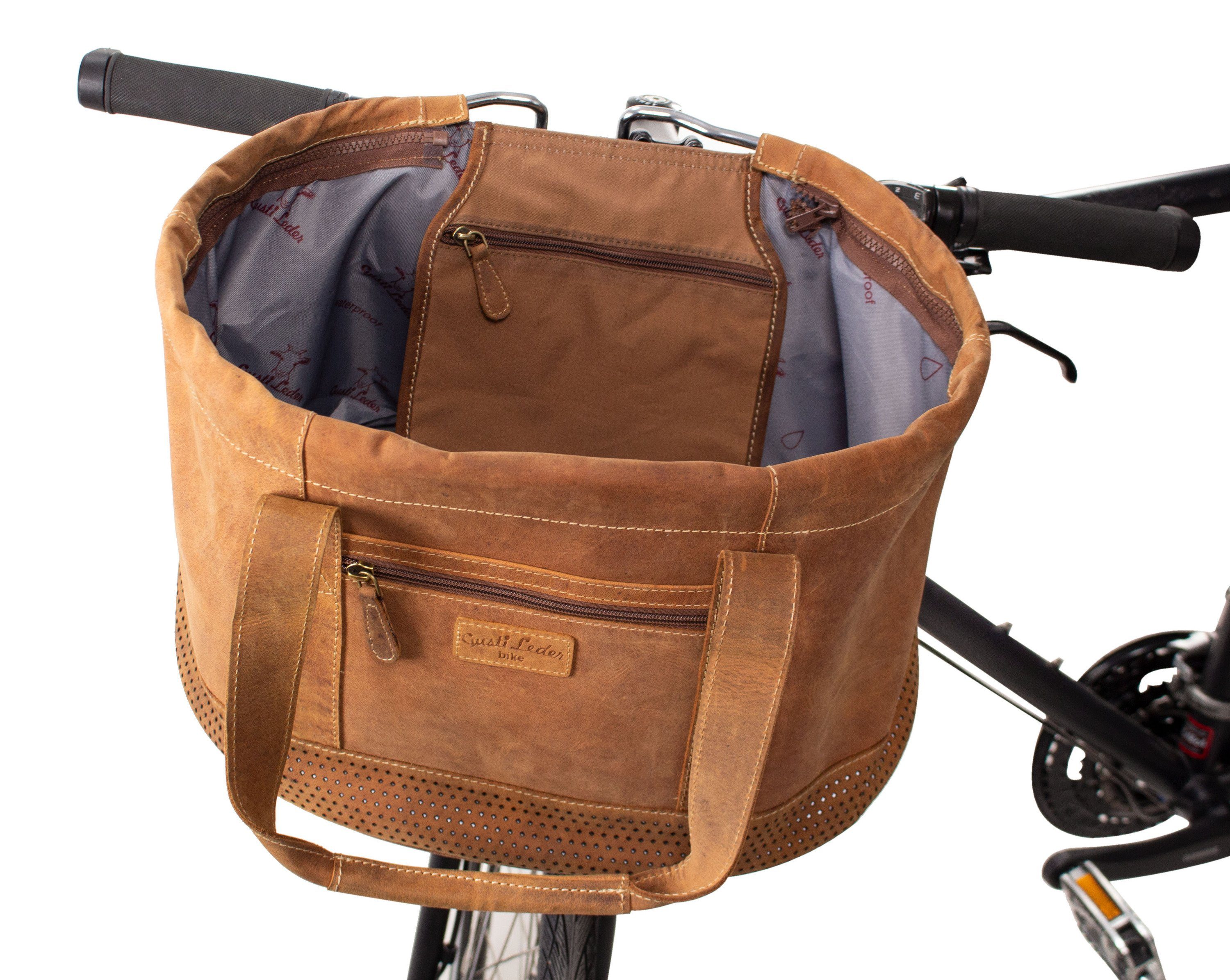 Gusti Leder Lenkertasche Egan B., Lenkerkorb Fahrradkorb abnehmbar Henkeltasche Leder