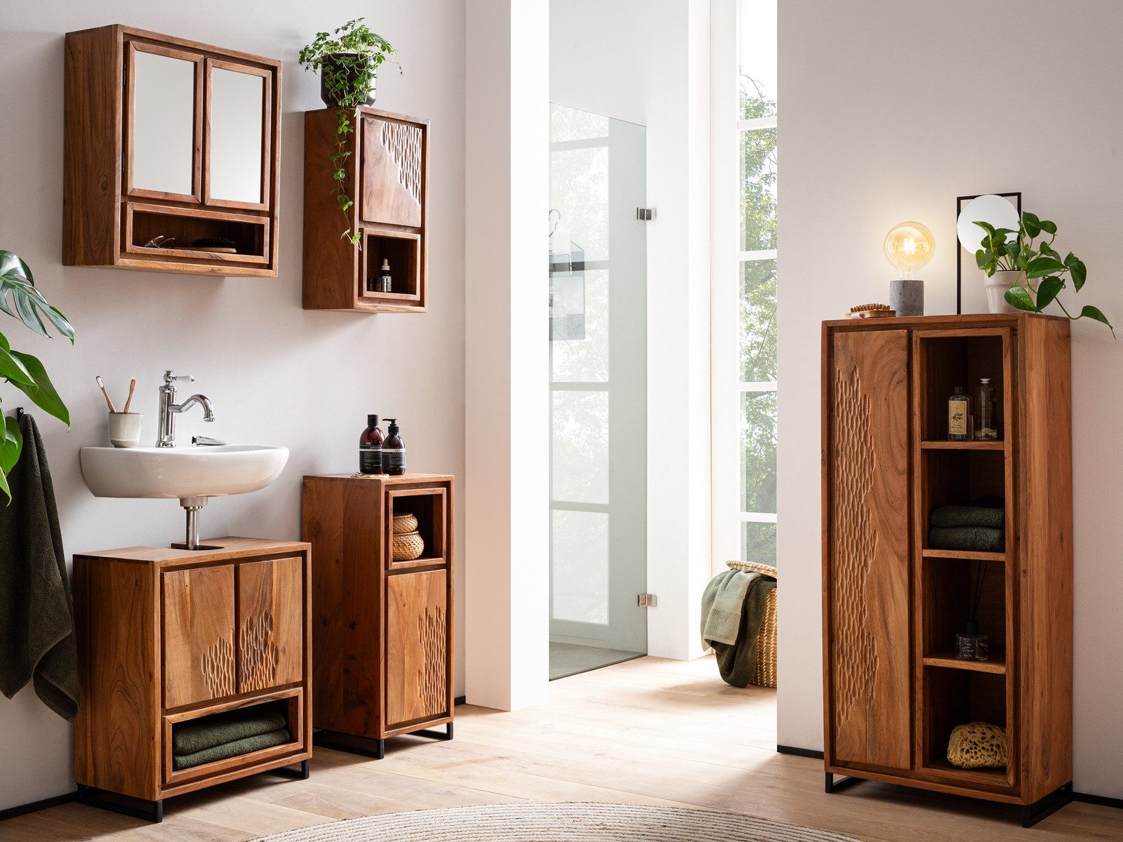 massivum Badmöbel-Set Maddox 5-teilig Massivholz Badmöbel günstig online kaufen