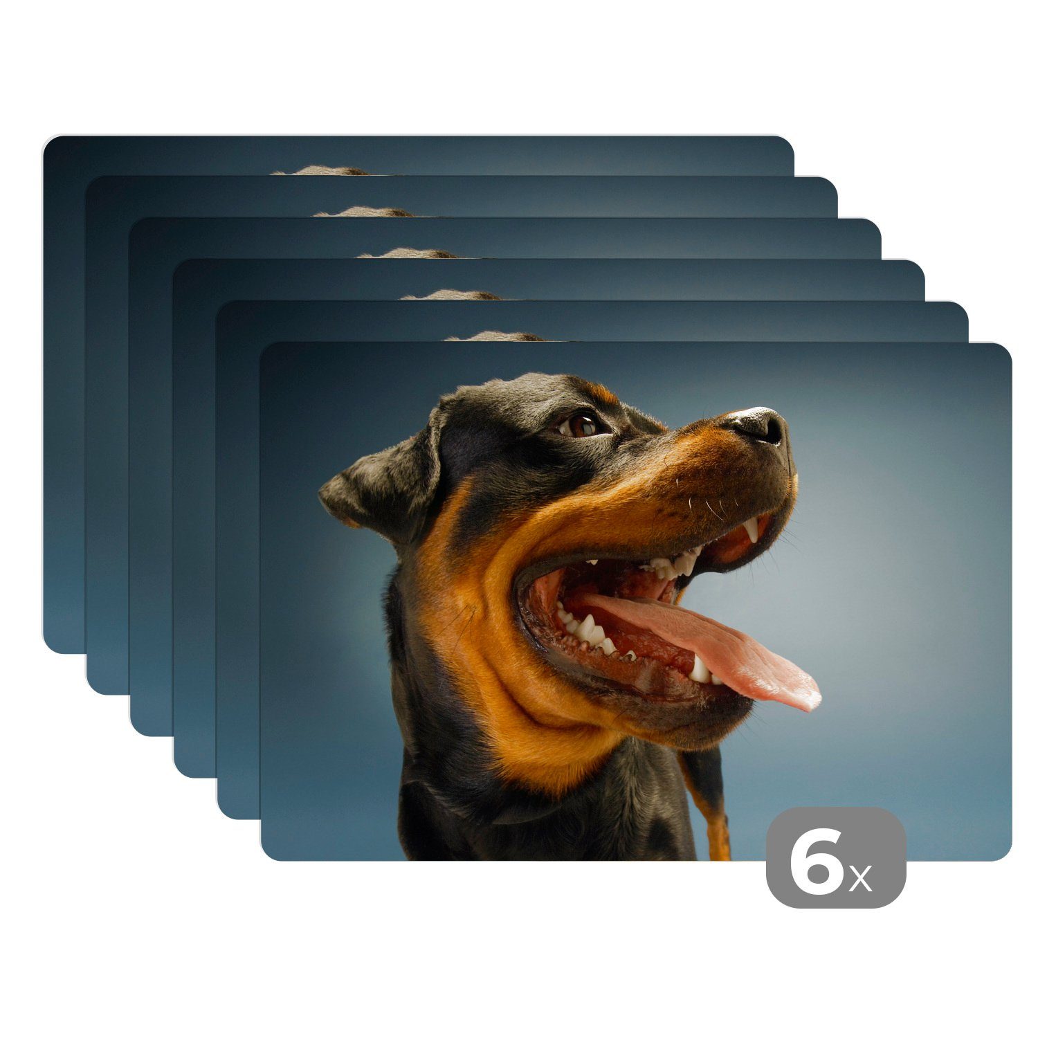 Rottweiler Platzmatte, Zunge MuchoWow, mit Platzset, dem Platzset, Platzdecken, Tischmatten, Maul, aus Schmutzabweisend (6-St),