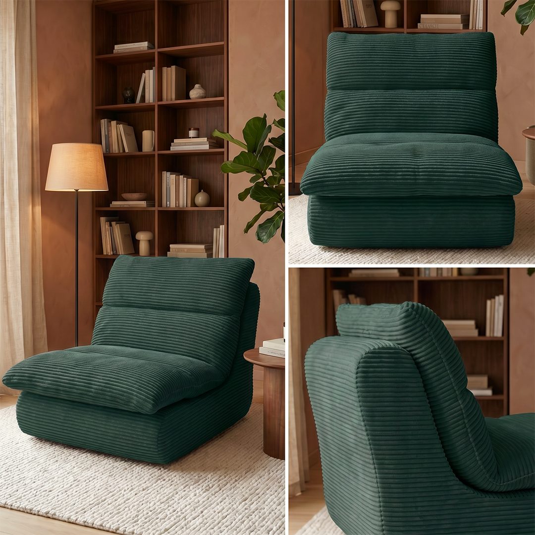 skølm Relaxsessel Sváfa aus Cord/Chenille, dick gepolsterter Vollschaumessel 11,5 cm (Cord, Dunkelgrün), vakuumiert – ohne Aufbau – Bild 5 von 5