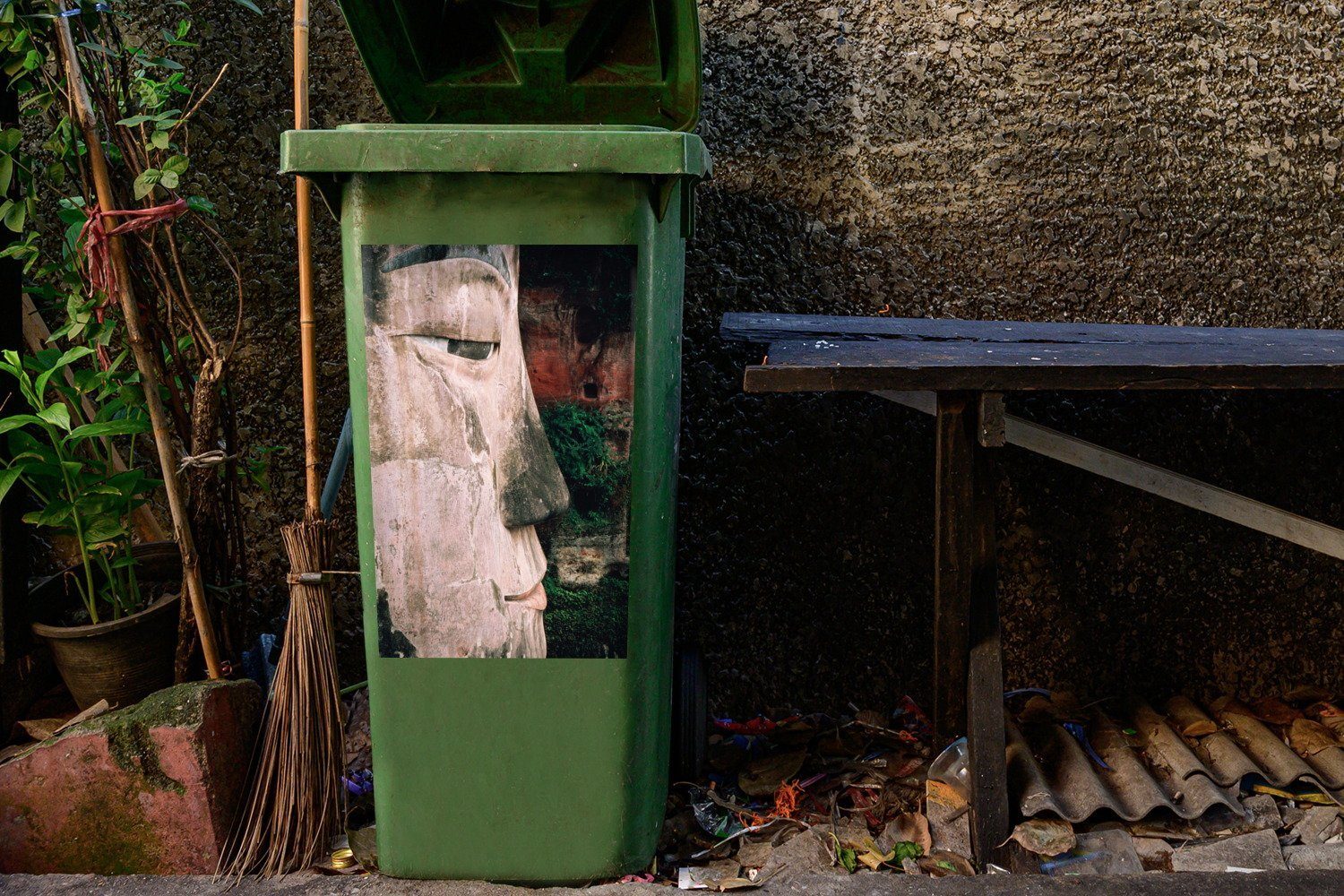 Das Leshan MuchoWow St), Container, Mülleimer-aufkleber, (1 Buddha Wandsticker Mülltonne, Abfalbehälter Großen des Sticker, China von in Gesicht
