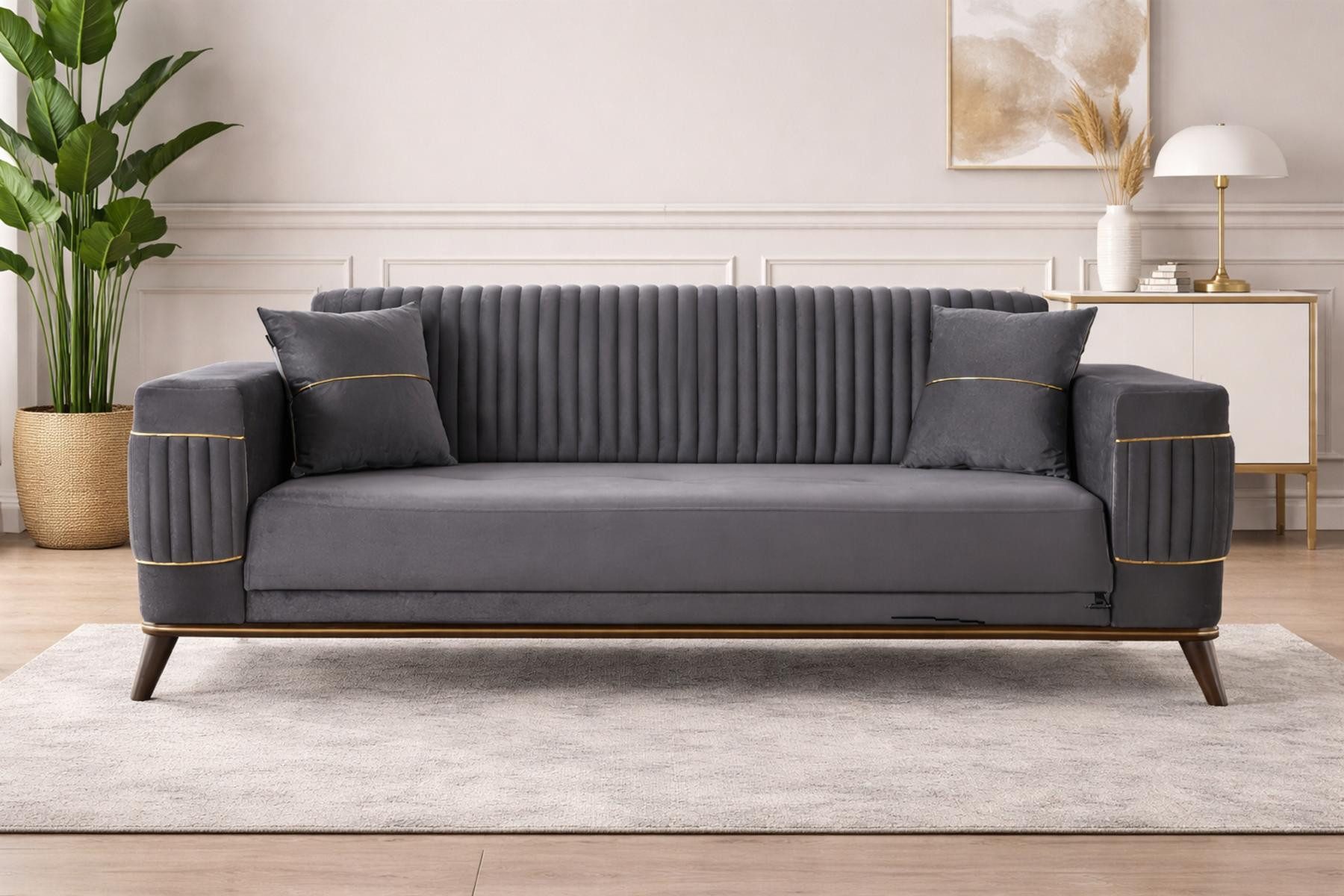 JVmoebel Sofa Luxuriöses Sofa in Grau mit feinen Goldverzierungen hochwertige Möbel, 1 Teile