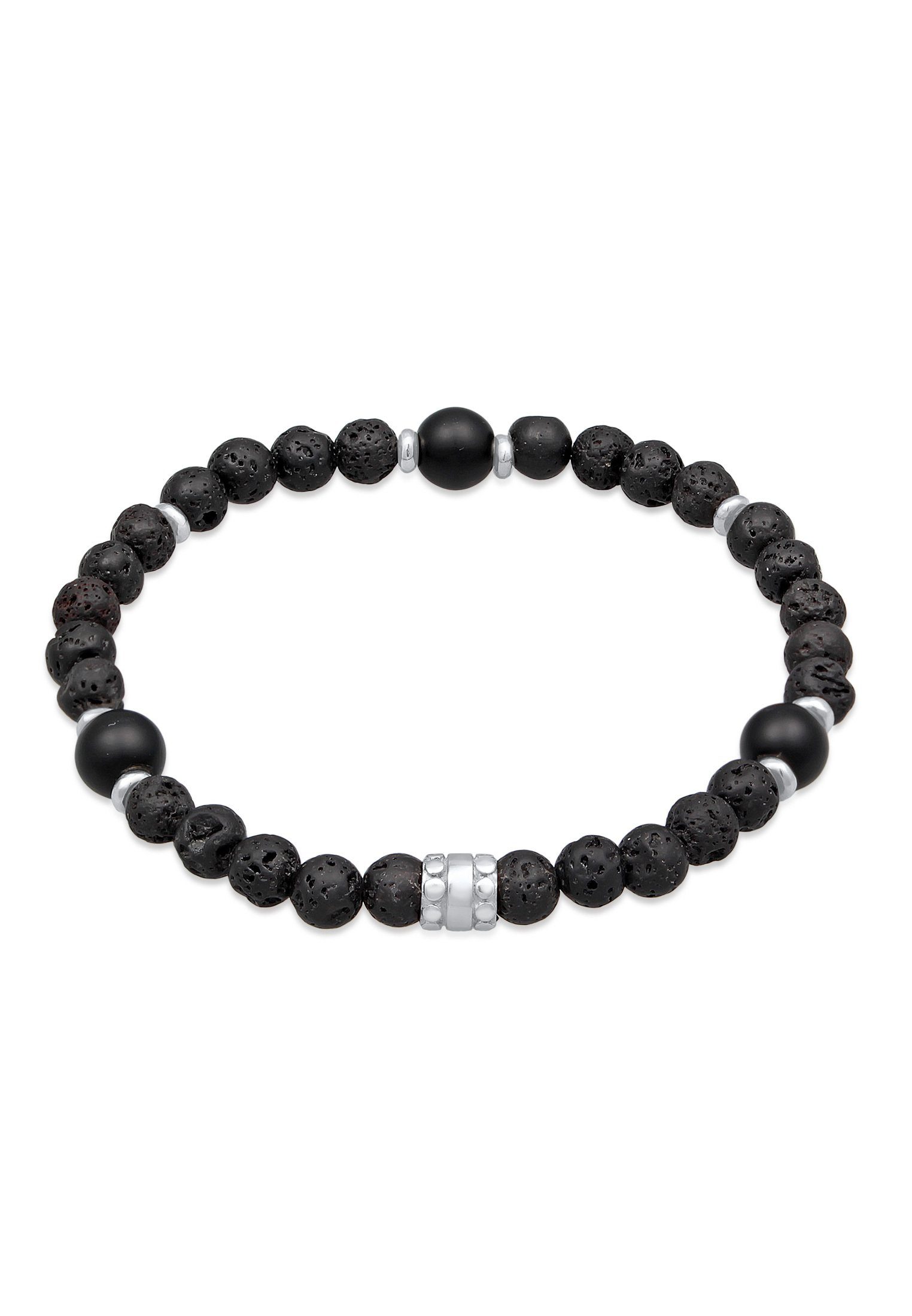 Kuzzoi Bead-Armband-Set Herren Onyx Schwarz Vintage 925 Silber Oxidiert, Kugel